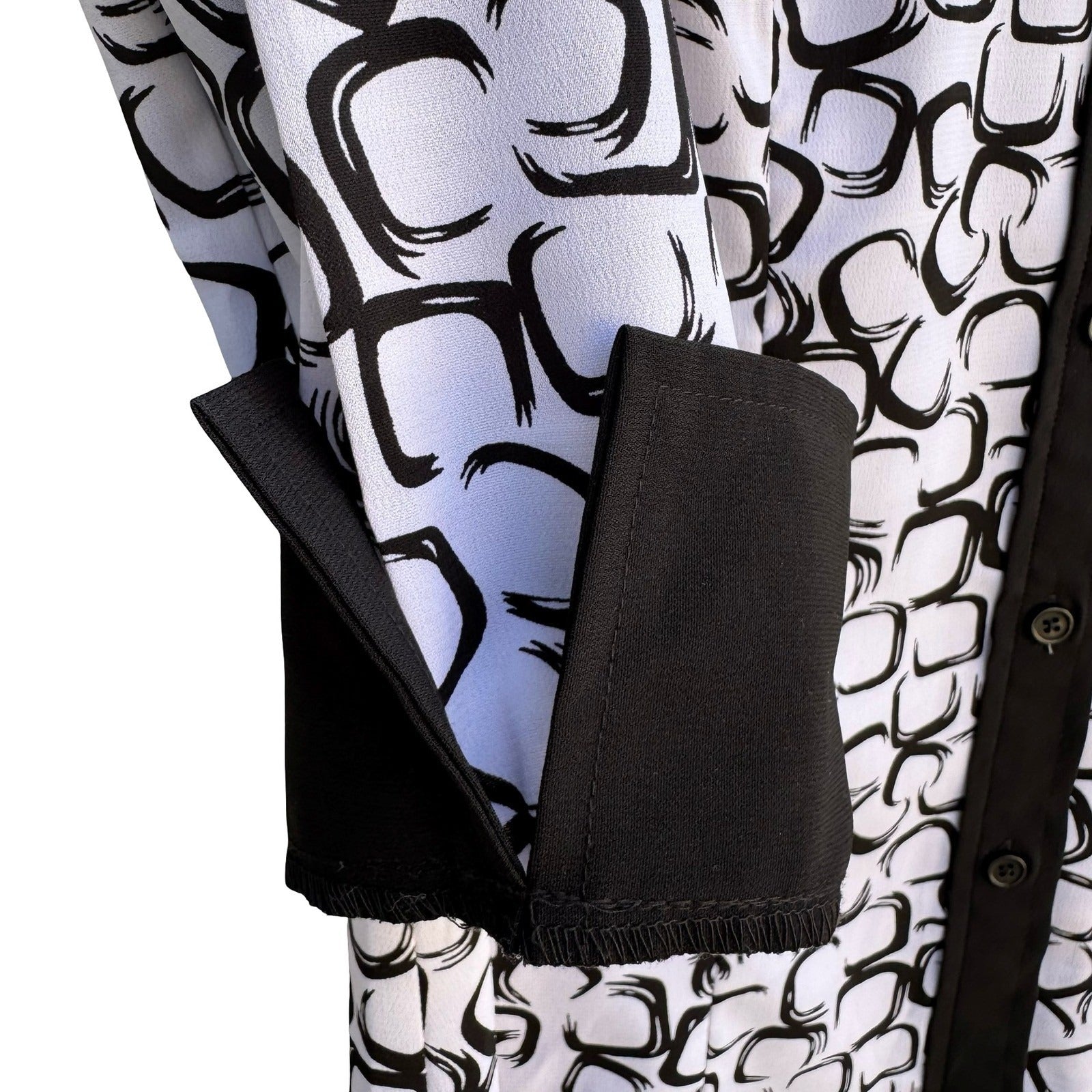 Como by Fred David Black White Geometric Link Print 3/4 Sleeve Blouse Size M