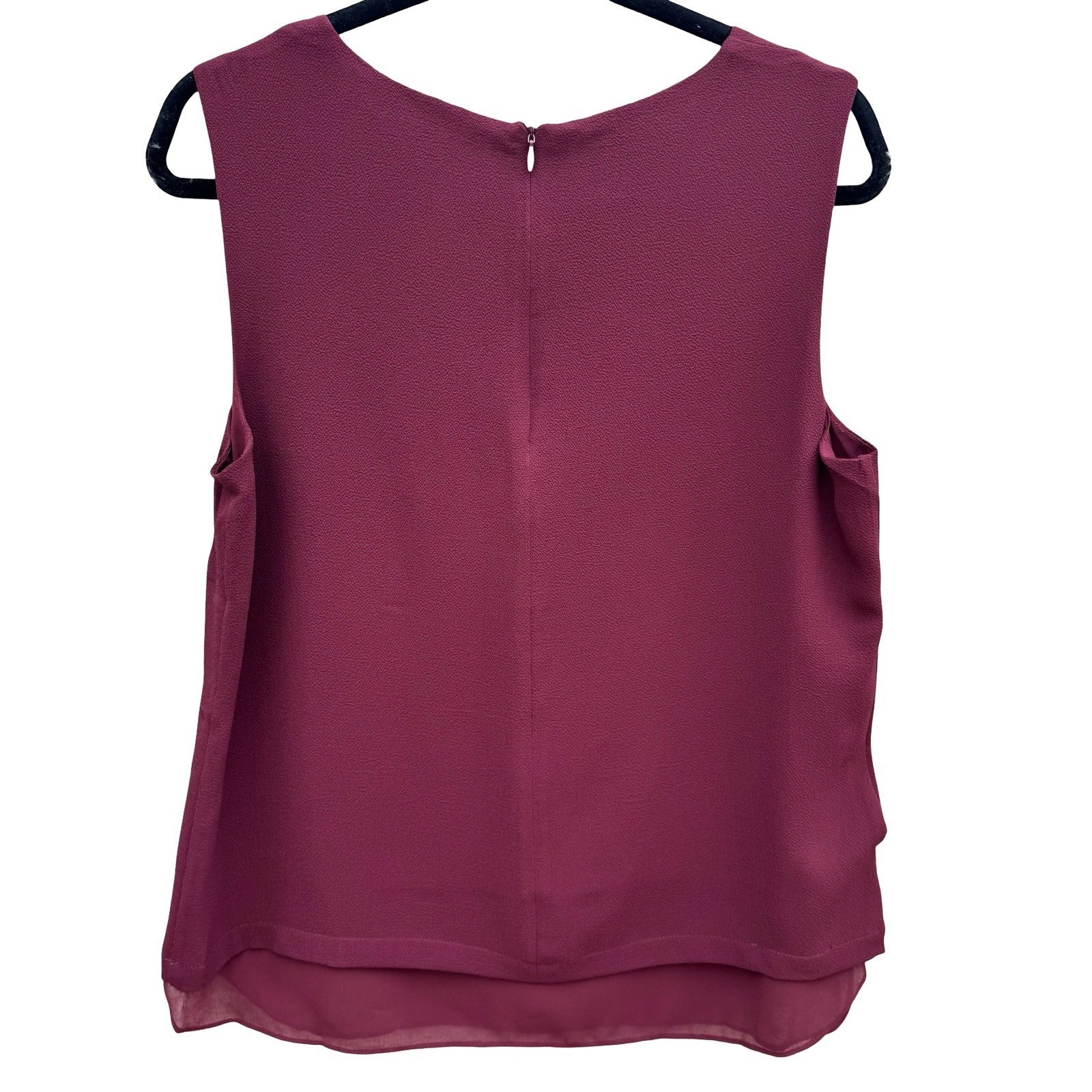 Rose + Olive Burgundy Sleeveless Layered Chiffon Hem Blouse Large NEW Layering