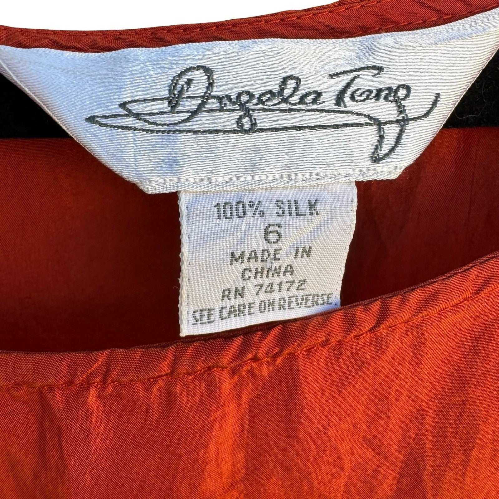 Angela Tong Womens 100% Silk Tank Top Burnt Orange Rust Scoop Neck Shell Size 6