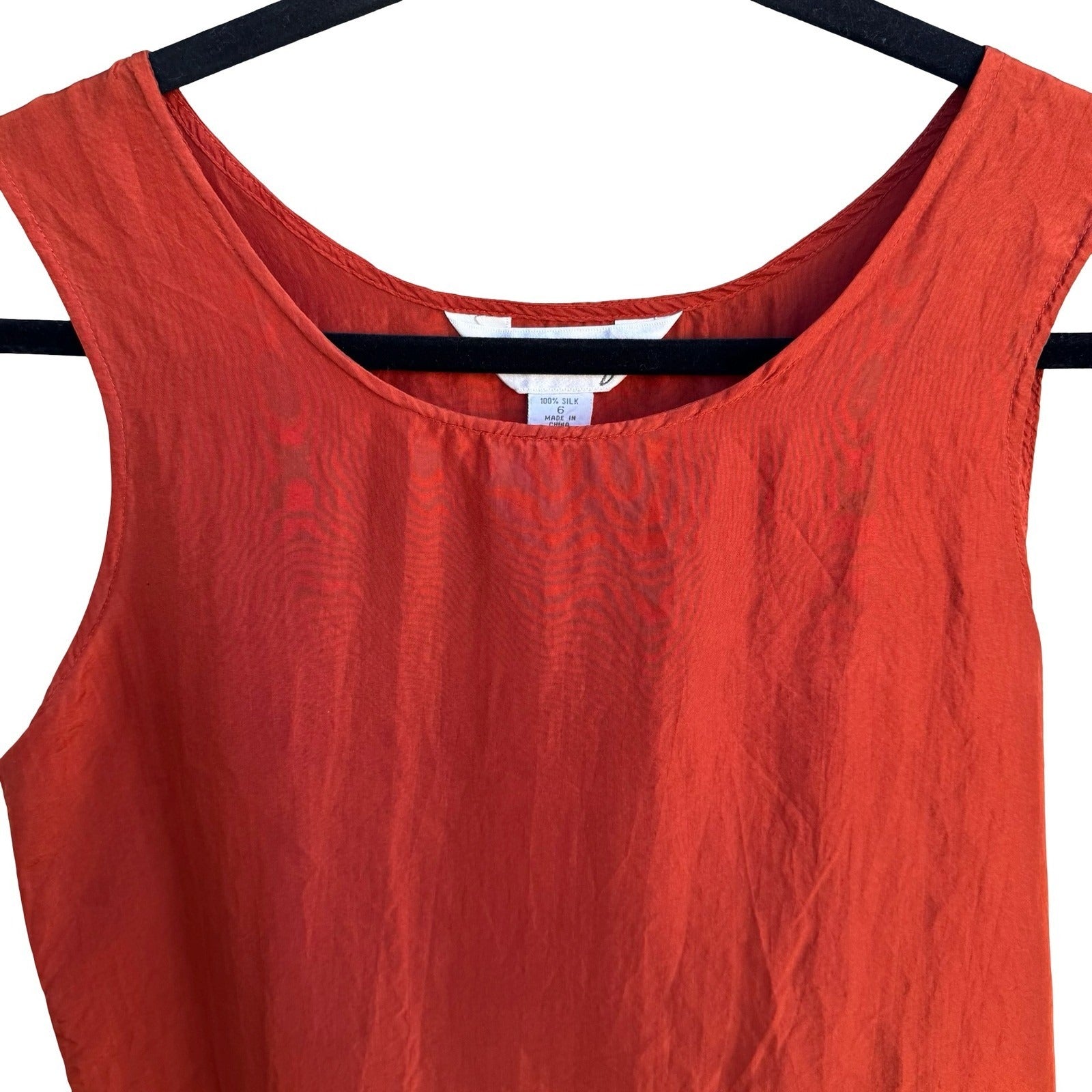 Angela Tong Womens 100% Silk Tank Top Burnt Orange Rust Scoop Neck Shell Size 6