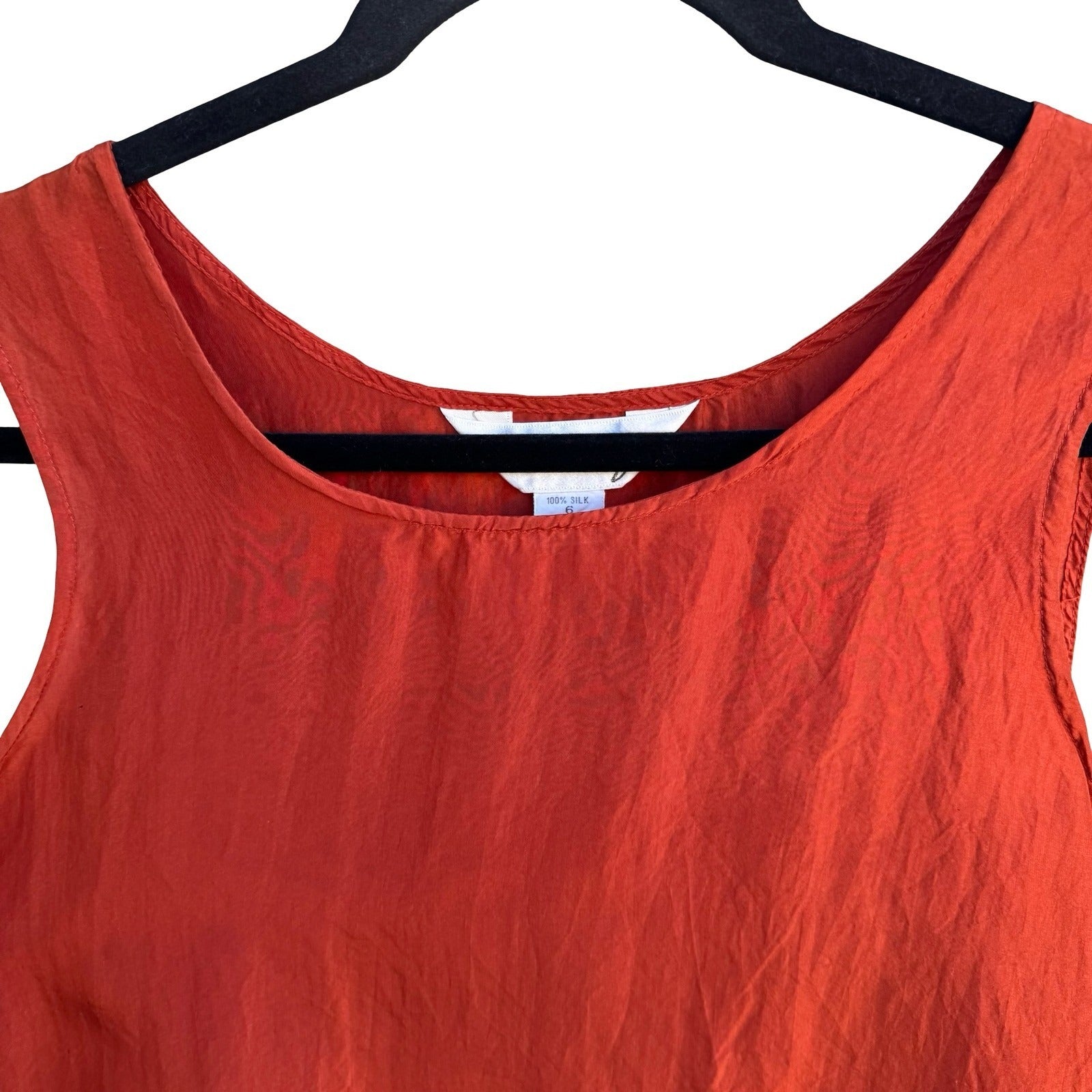 Angela Tong Womens 100% Silk Tank Top Burnt Orange Rust Scoop Neck Shell Size 6