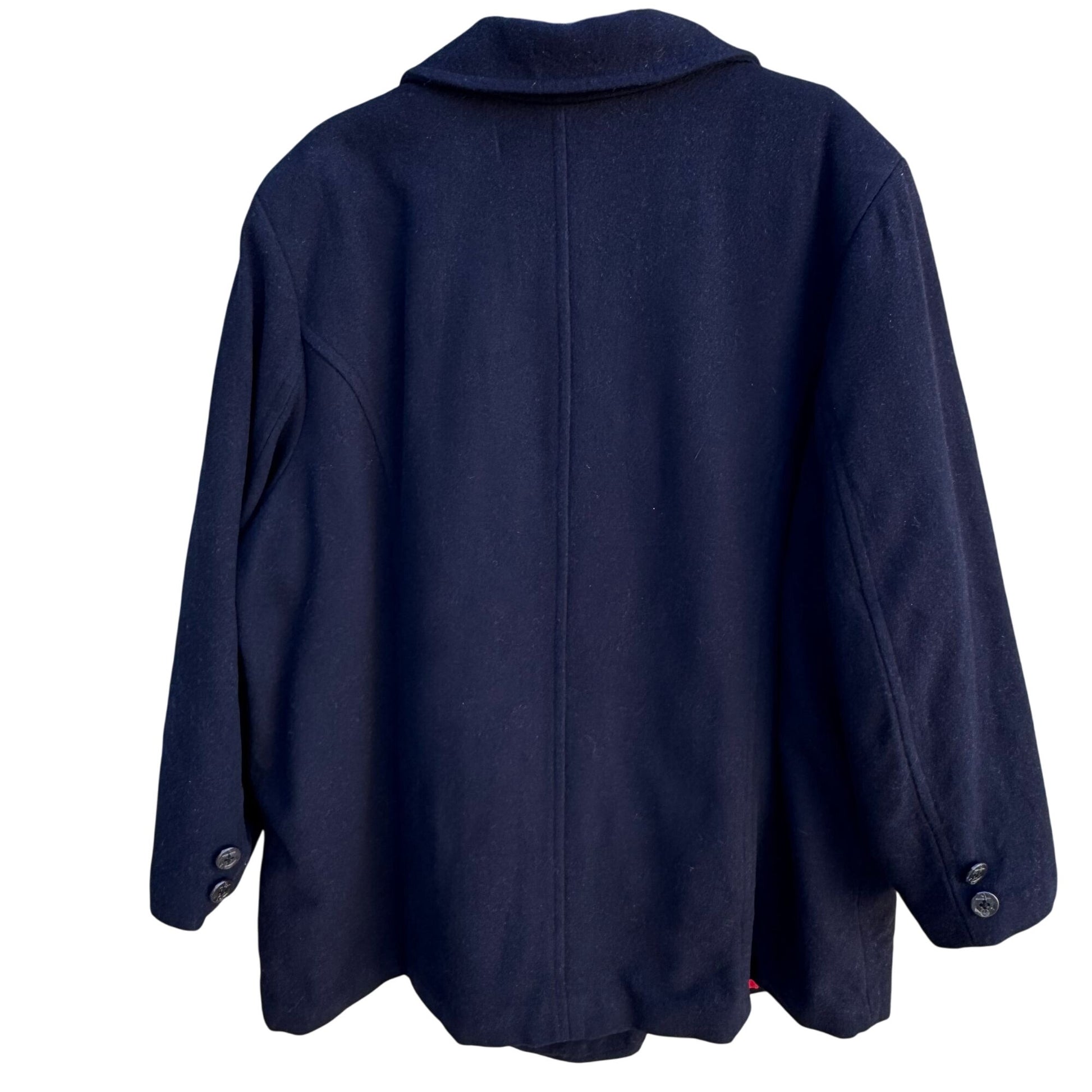 Vintage Navy Blue Nautical Wool Peacoat Red Lining Anchor Buttons Maritime 3XL