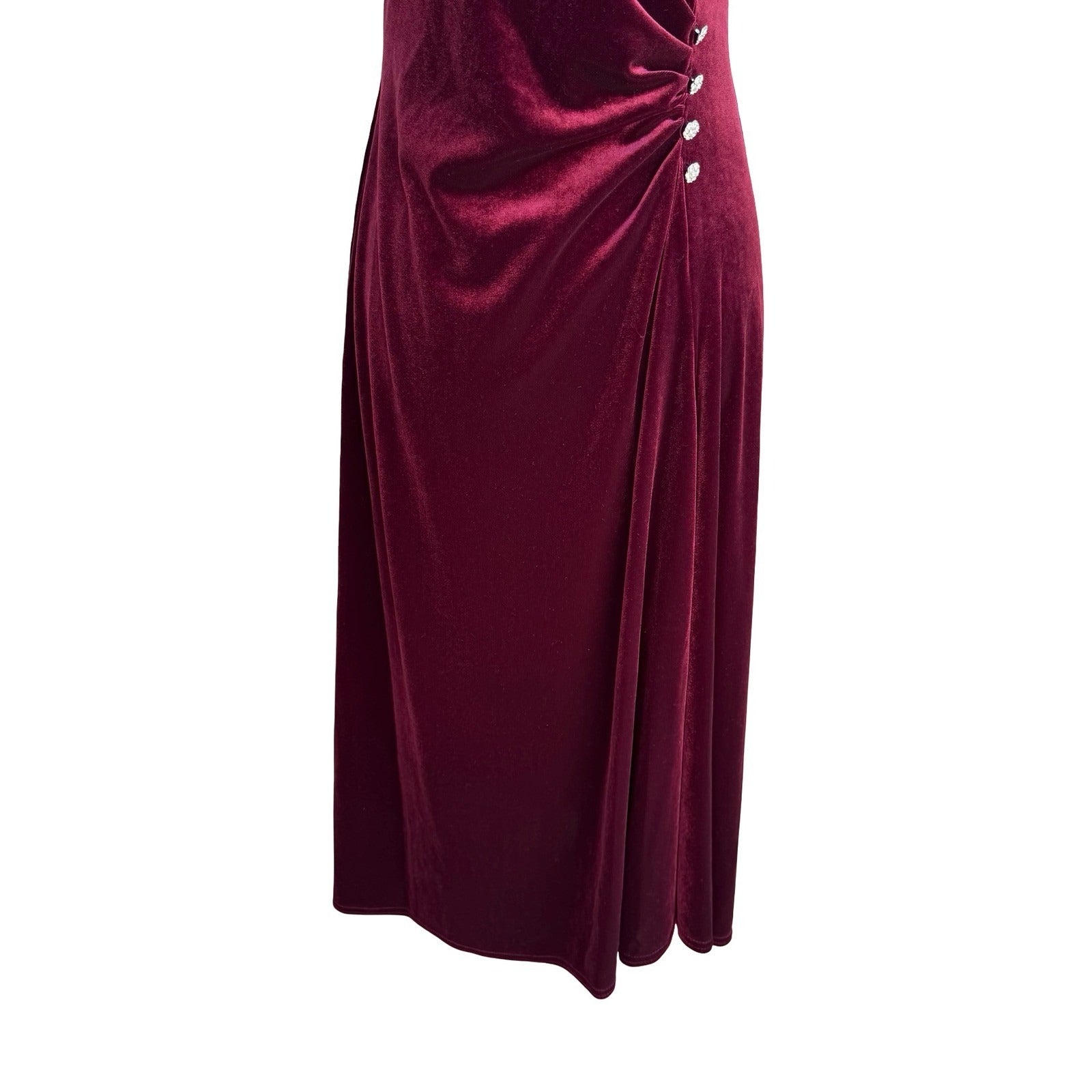 Amanda Lane Vintage Burgundy Velvet Faux Wrap Midi Dress Rhinestone Womens 10