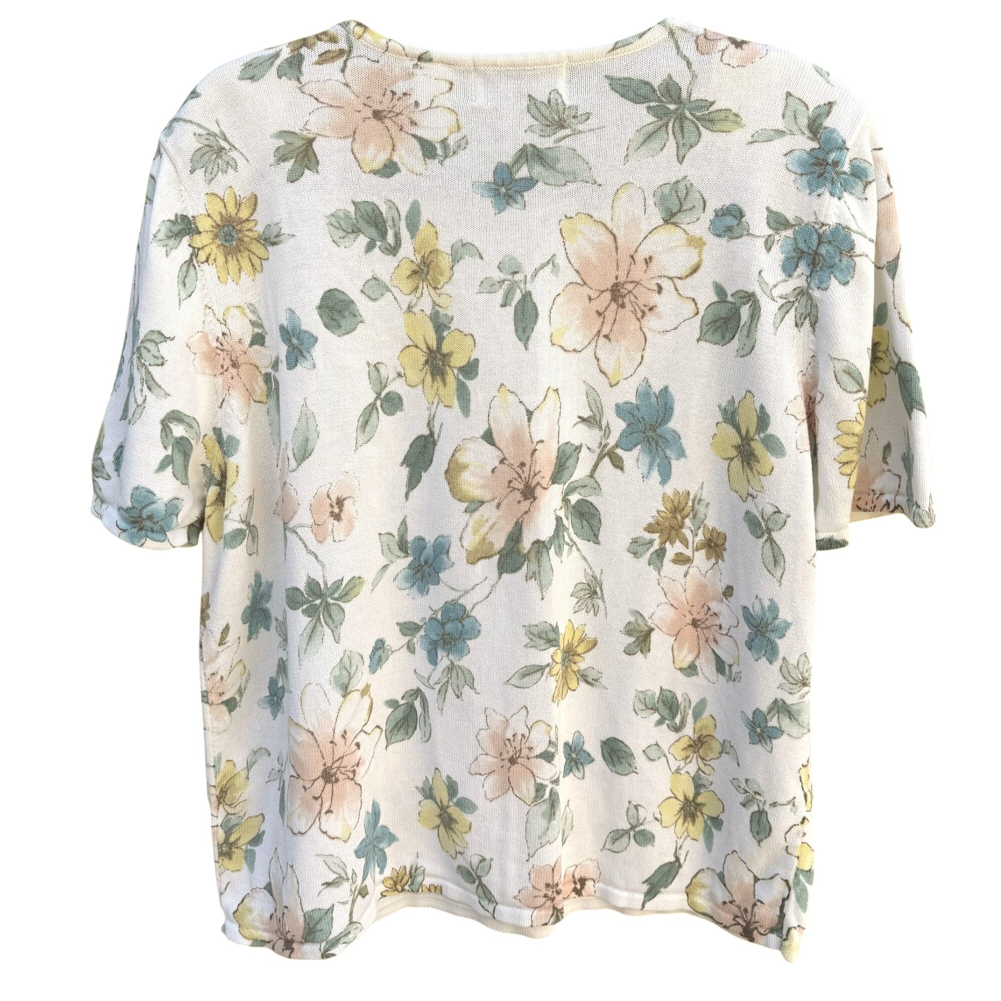 Alfred Dunner Vintage Womens Floral Embellished Beaded Knit Short Sleeve Blouse L