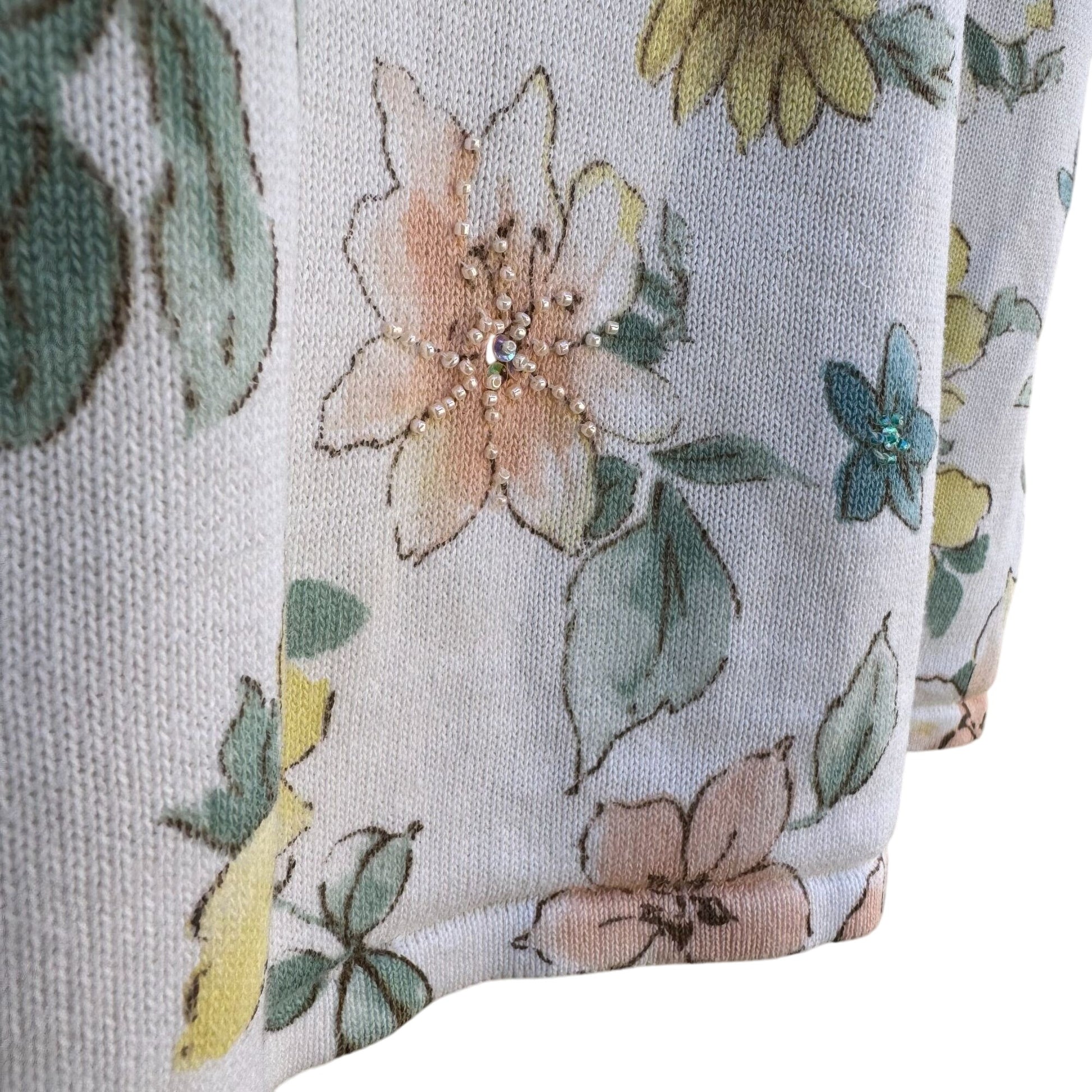 Alfred Dunner Vintage Womens Floral Embellished Beaded Knit Short Sleeve Blouse L