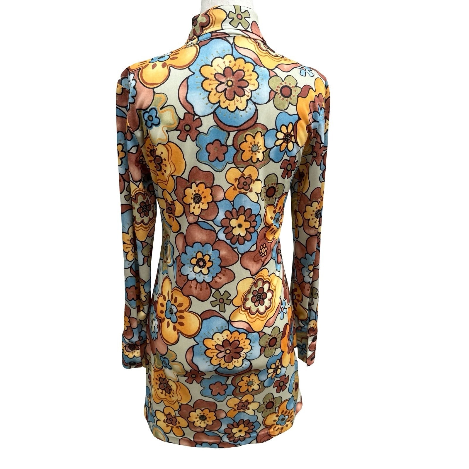 Bonkers Clothing Co Vintage 70s Floral Mini Dress Disco Groovy Mod Psychedelic S