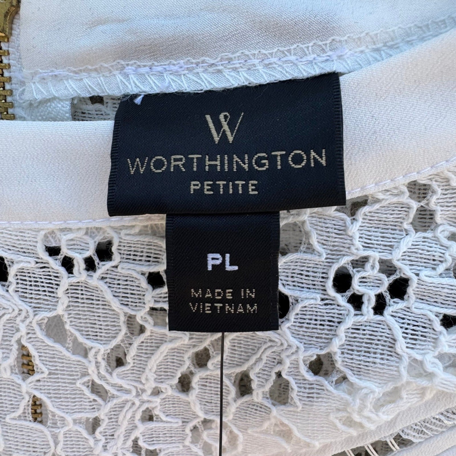 Worthington Womens PL Sleeveless Lace Yoke Blouse Snowdrift White Back Zip NWT