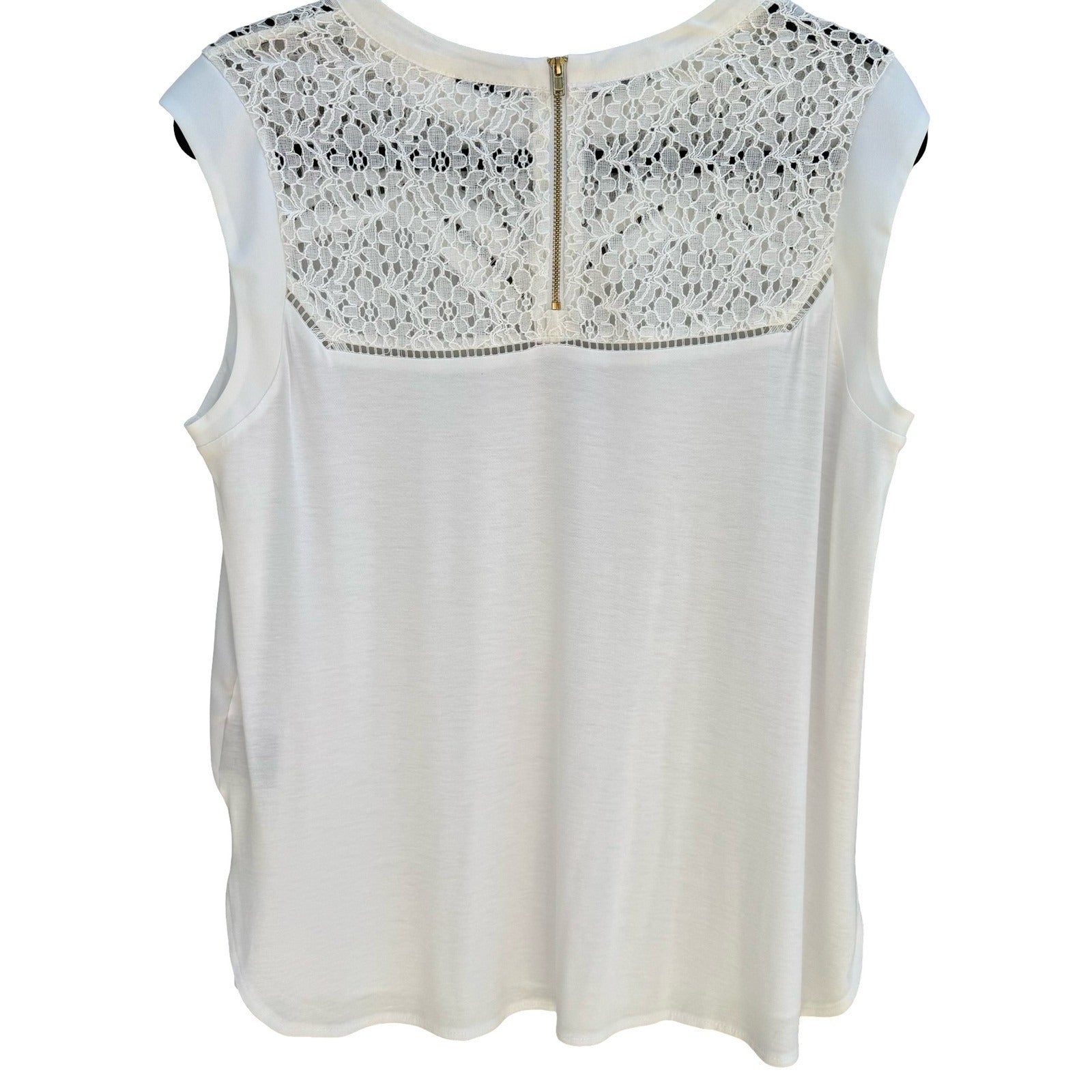 Worthington Womens PL Sleeveless Lace Yoke Blouse Snowdrift White Back Zip NWT