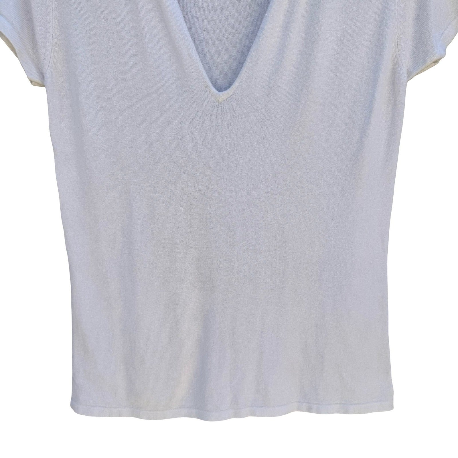 Express Y2K Minimalist White Deep V-Neck Clean Girl Stretch French Terry Top M