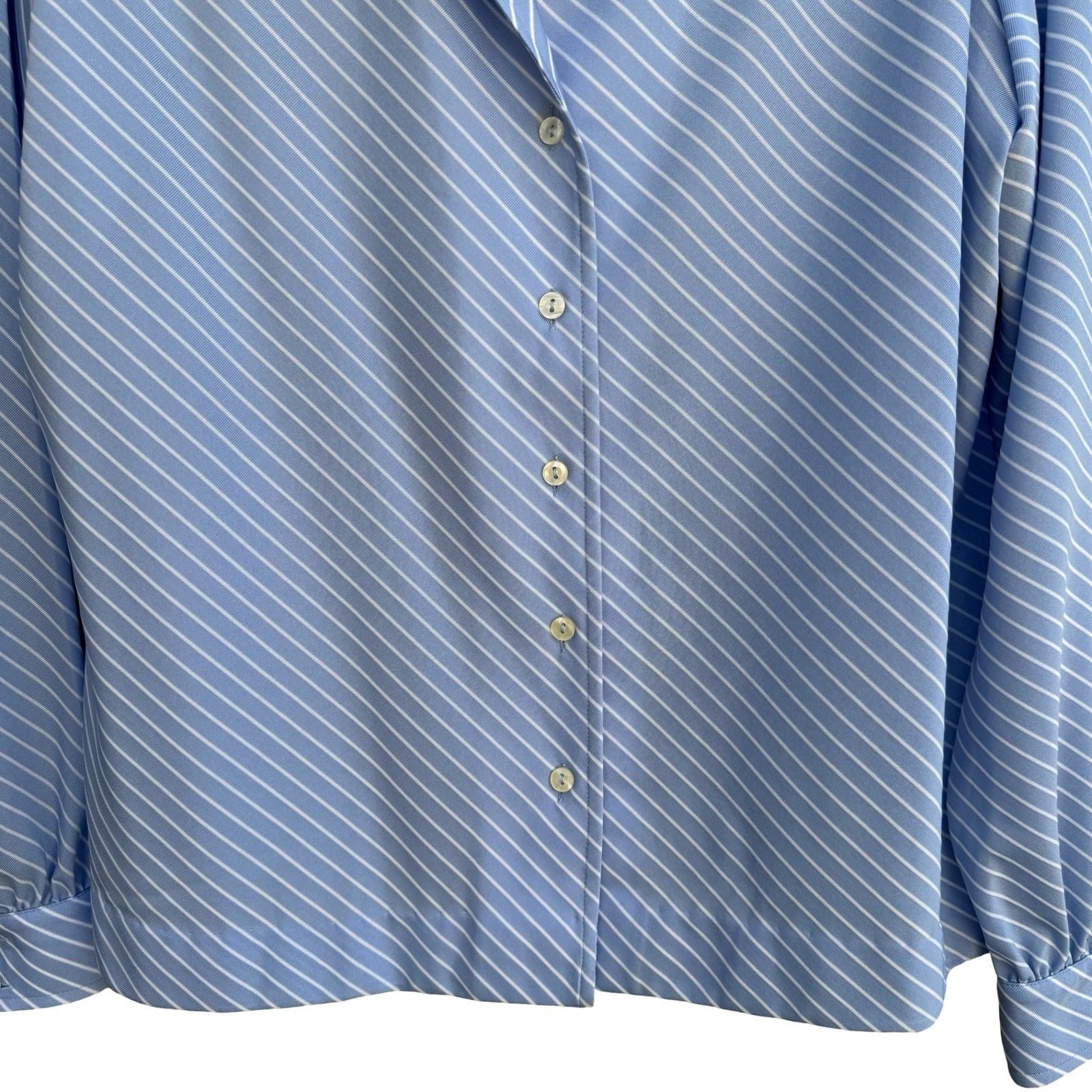 Dorce Vintage 70s Blue White Diagonal Stripe Long Sleeve Button Down Blouse Top