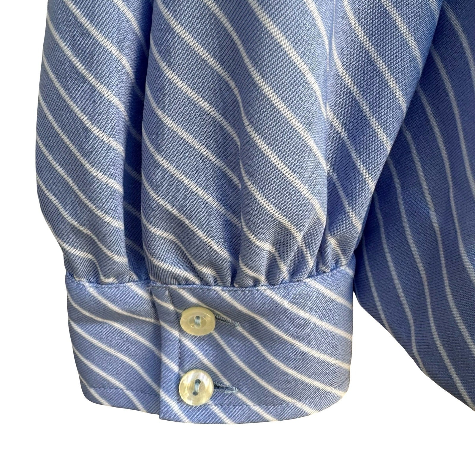 Dorce Vintage 70s Blue White Diagonal Stripe Long Sleeve Button Down Blouse Top