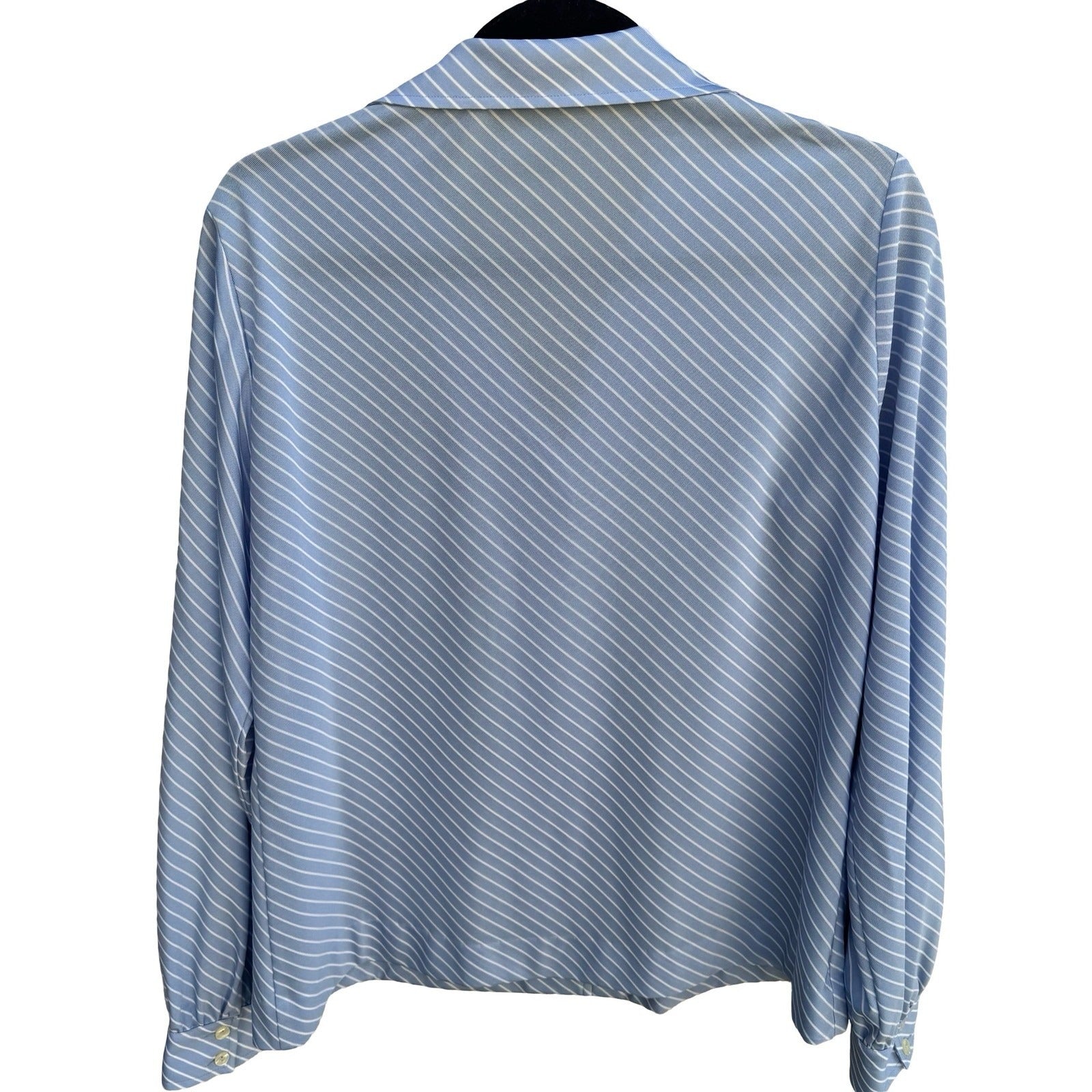 Dorce Vintage 70s Blue White Diagonal Stripe Long Sleeve Button Down Blouse Top
