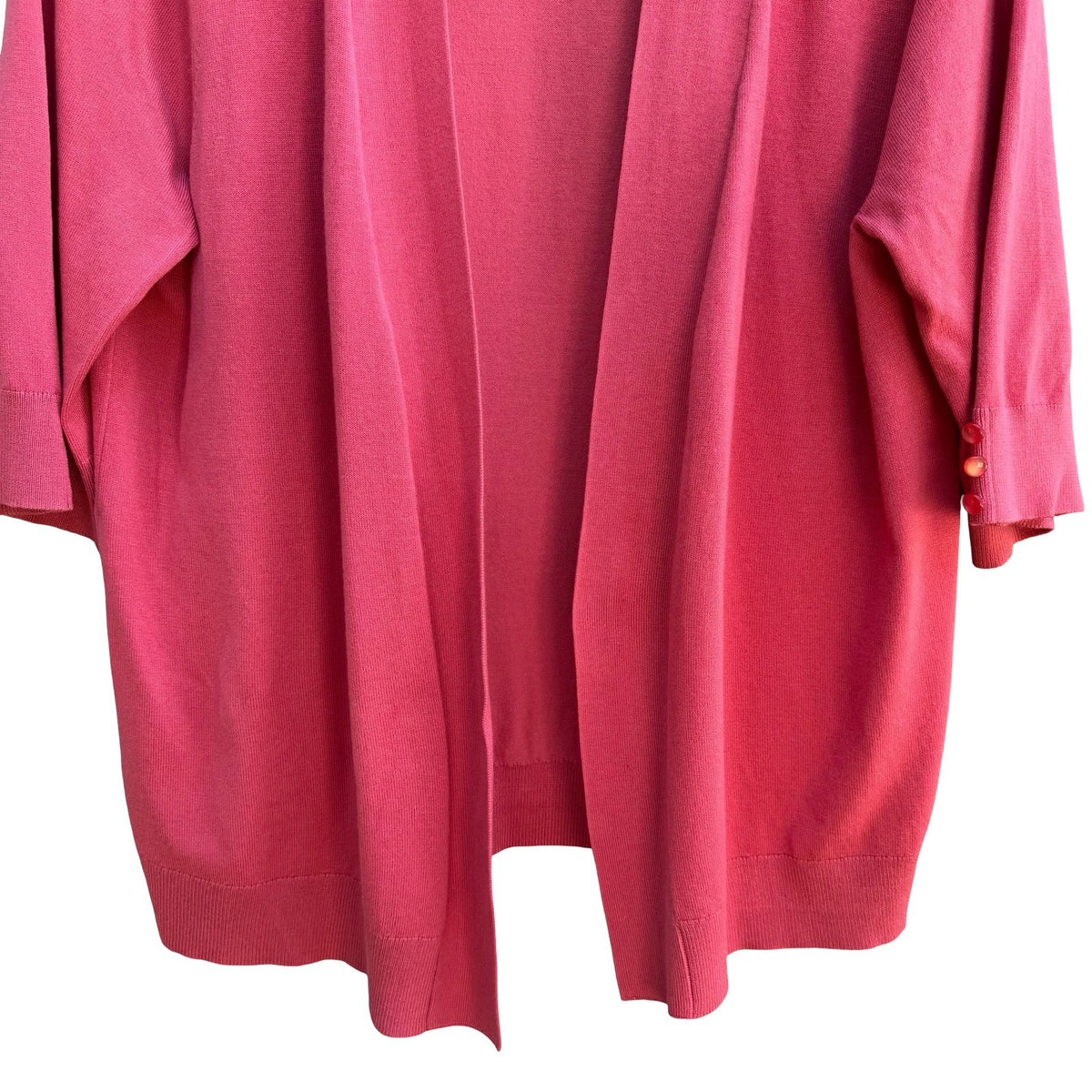 Jeanne Pierre Coral Open Front 3/4 Sleeve Button Cuff Knit Cardigan SweaterXL