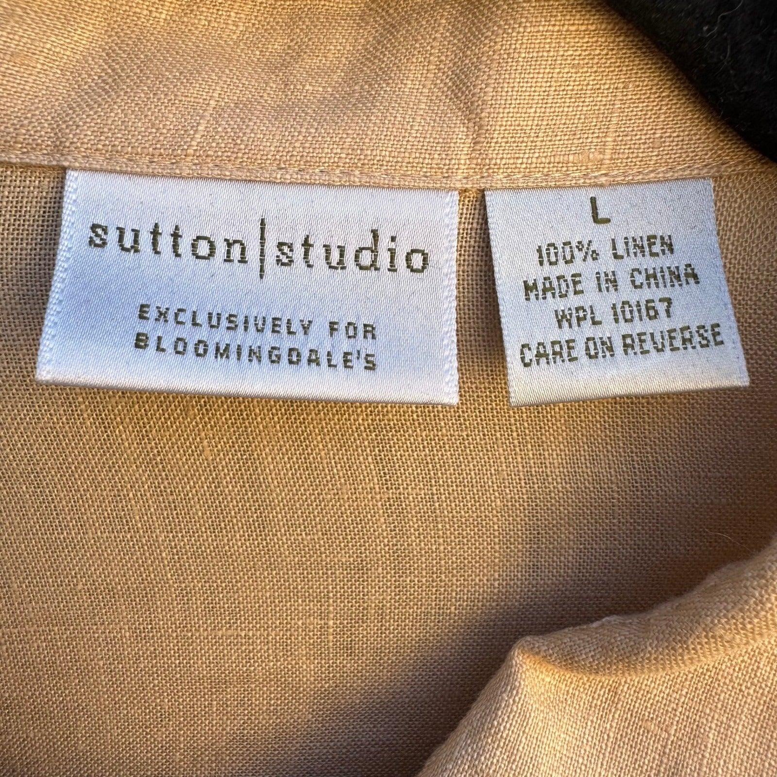 Sutton Studio Womens Tan 100% Linen 2 Piece Set Button Down Shirt Tank Top L