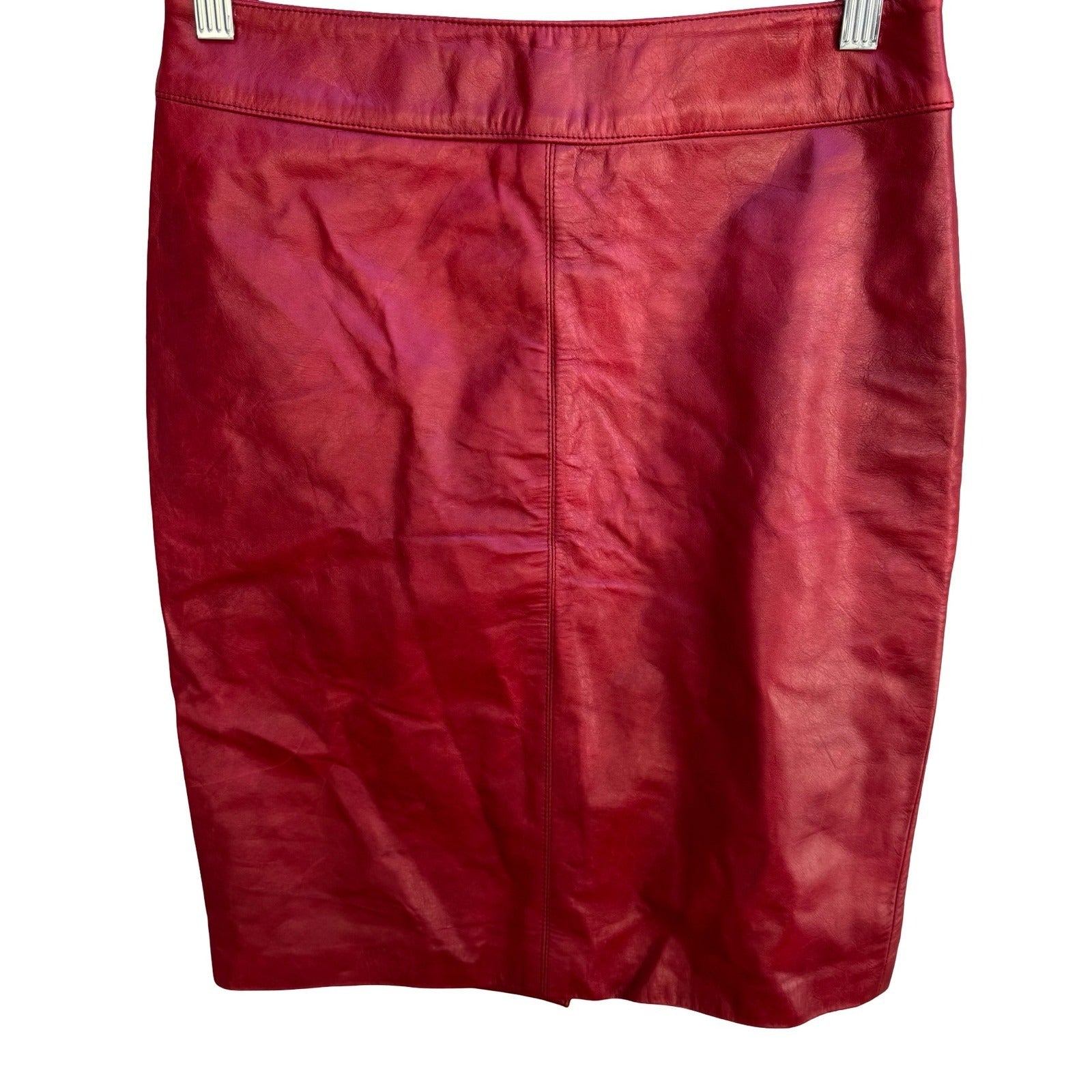 Laundry Shelli Segal Vintage Y2K Red Leather Biker Chic Moto Edgy Pencil Skirt 2