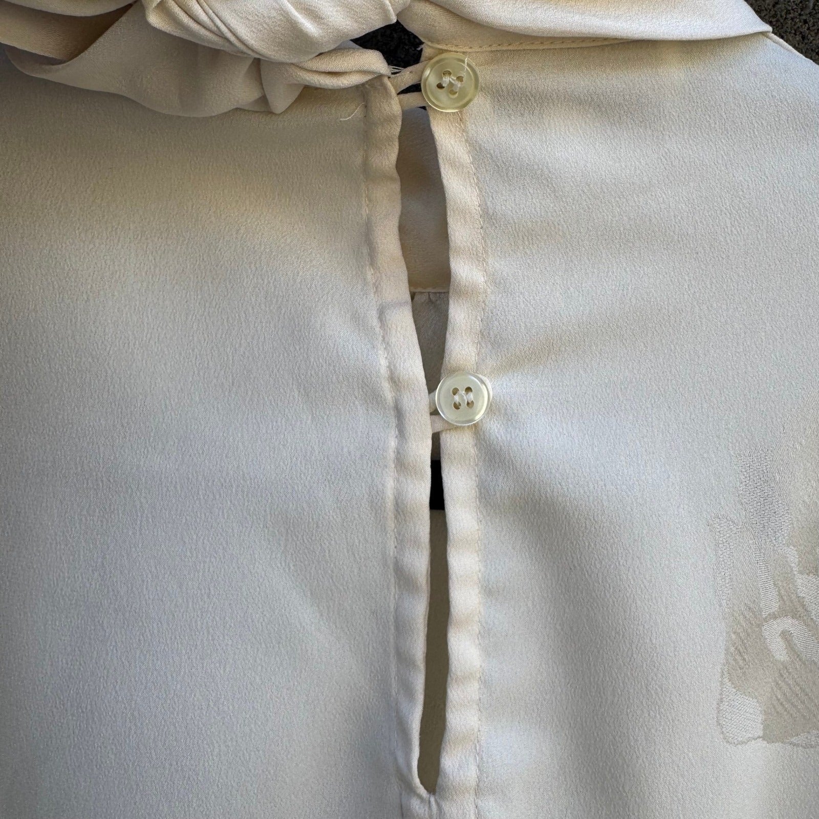 Jones New York Vintage Cream Rose Jacquard Pussy Bow Tie Back Blouse Womens 4