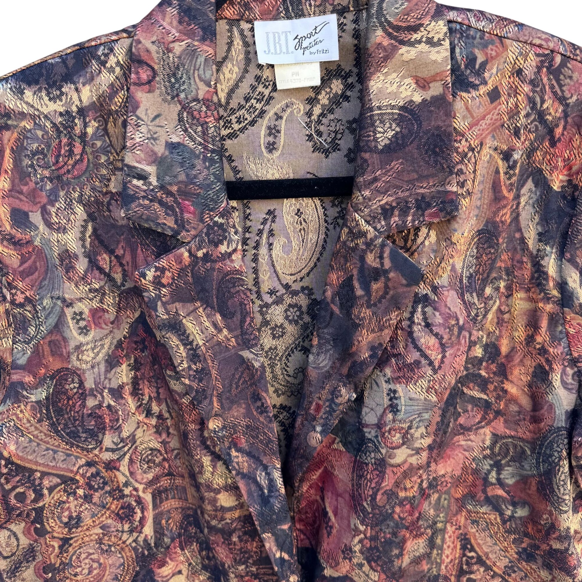 JBT Sport Petite By Fritzi Vintage Womens Paisley Jacquard One Button Blazer PM