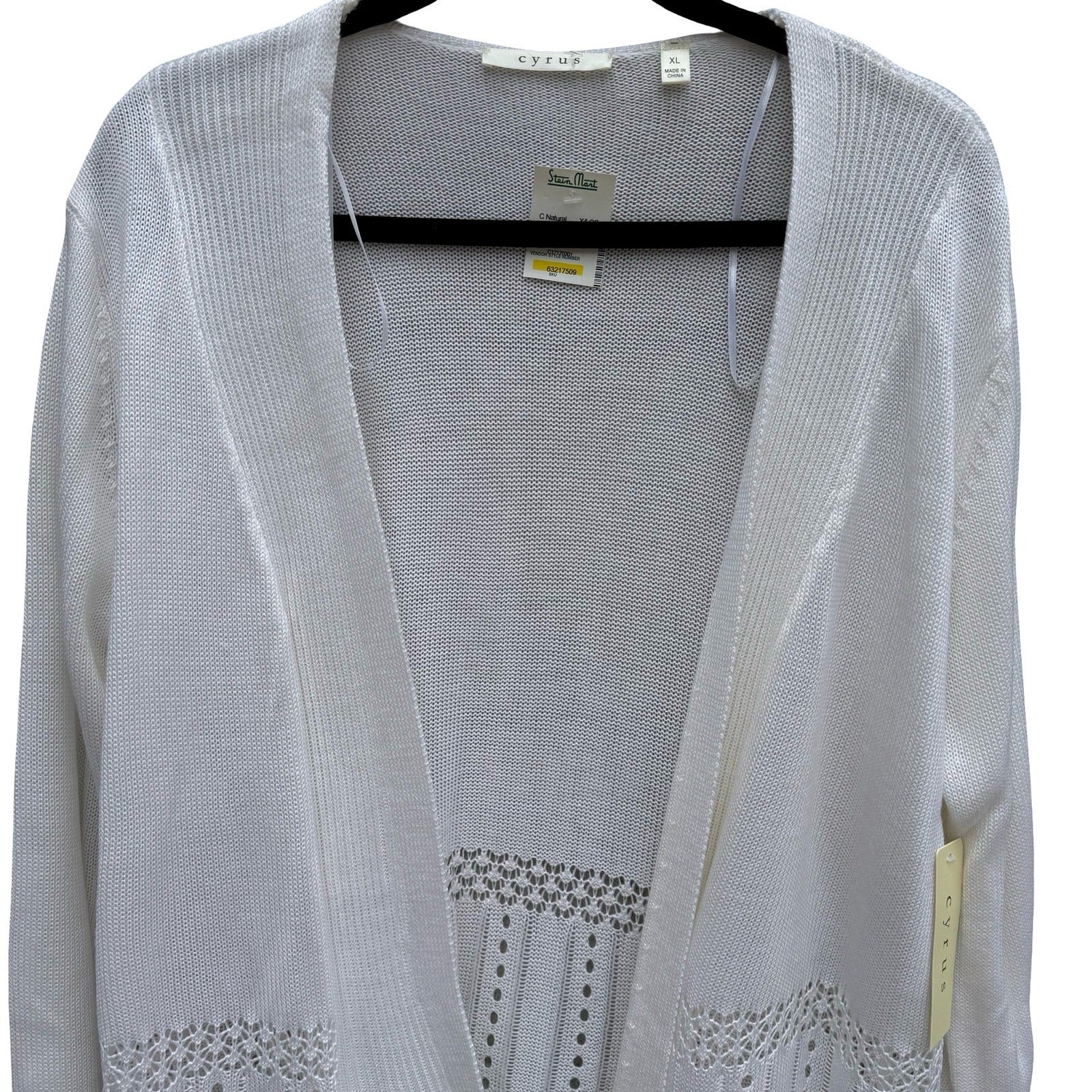 Cyrus Womens XL White Open Front Pointelle Knit Cardigan NEW Coastal Layering