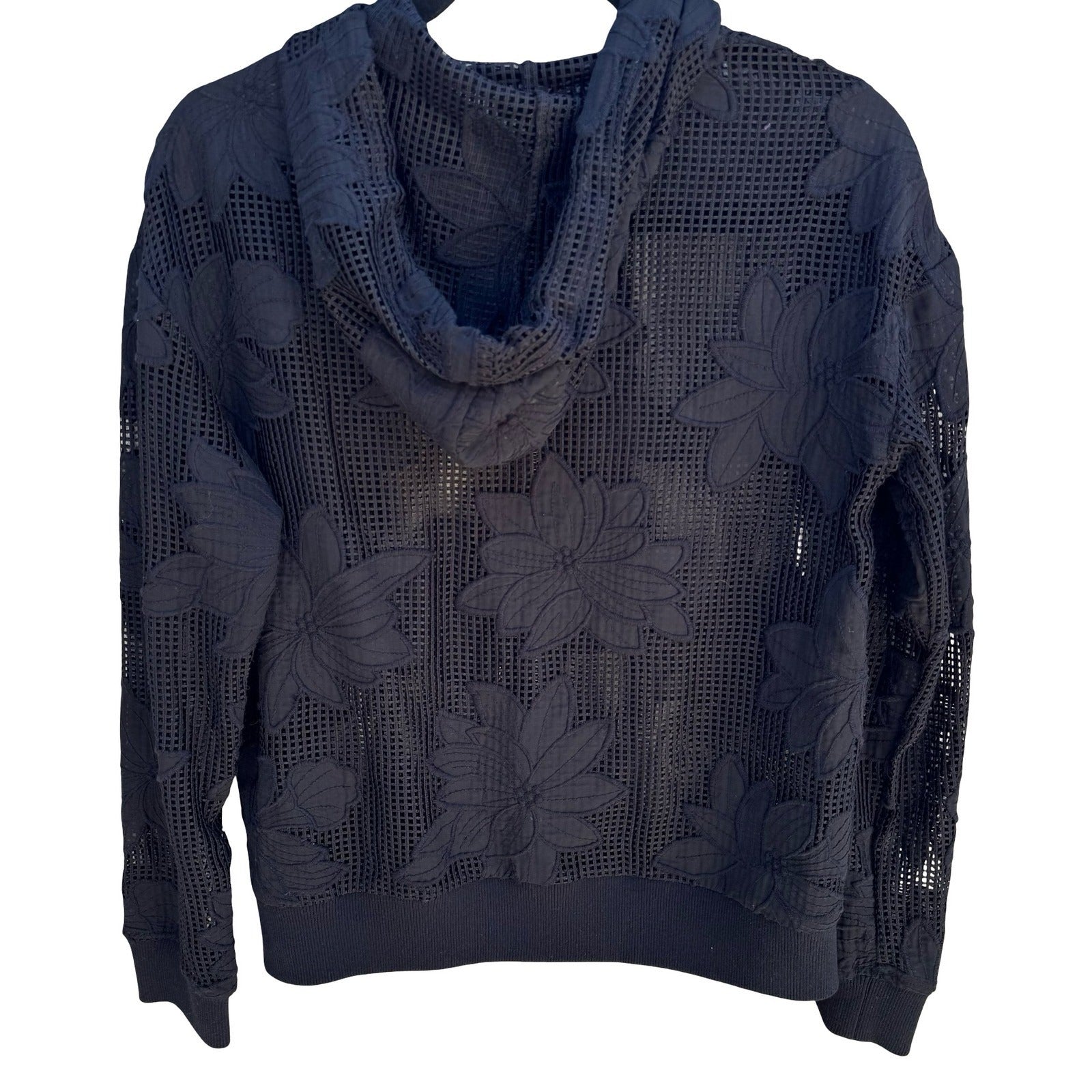 Gothic Dark Floral Mesh Embroidered Hoodie Sheer Lace Grid Jacket Edgy Romantic