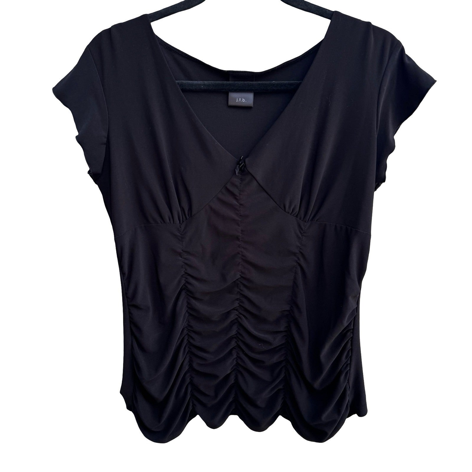 JTB Y2K Whimsigoth Coquette Romantic Ruched V-Neck Minimalist Goth Blouse XL