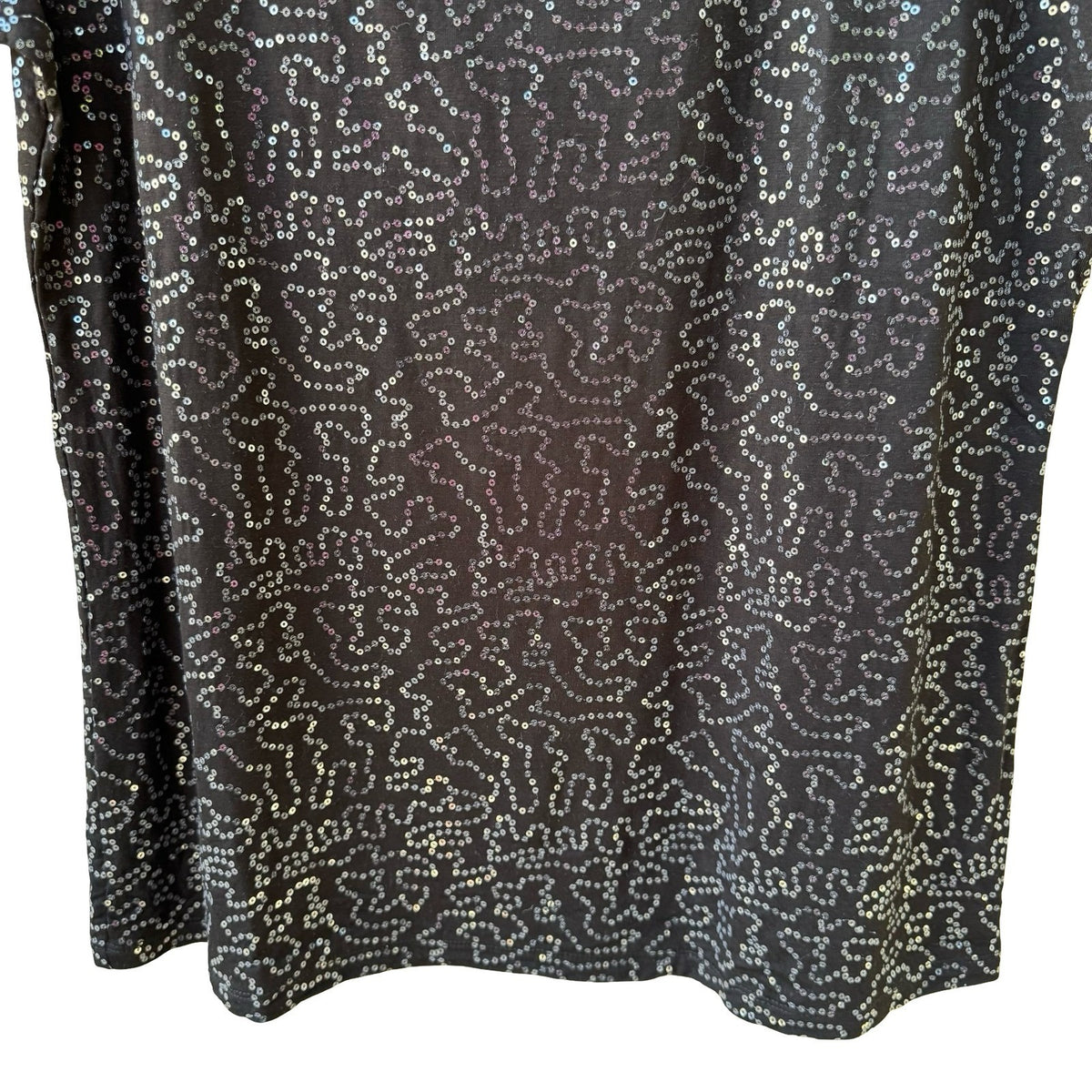 Isaac Mizrahi Glam Party Shimmer Sequin Swirl Glam Scoop Neck Top Black L NWOT