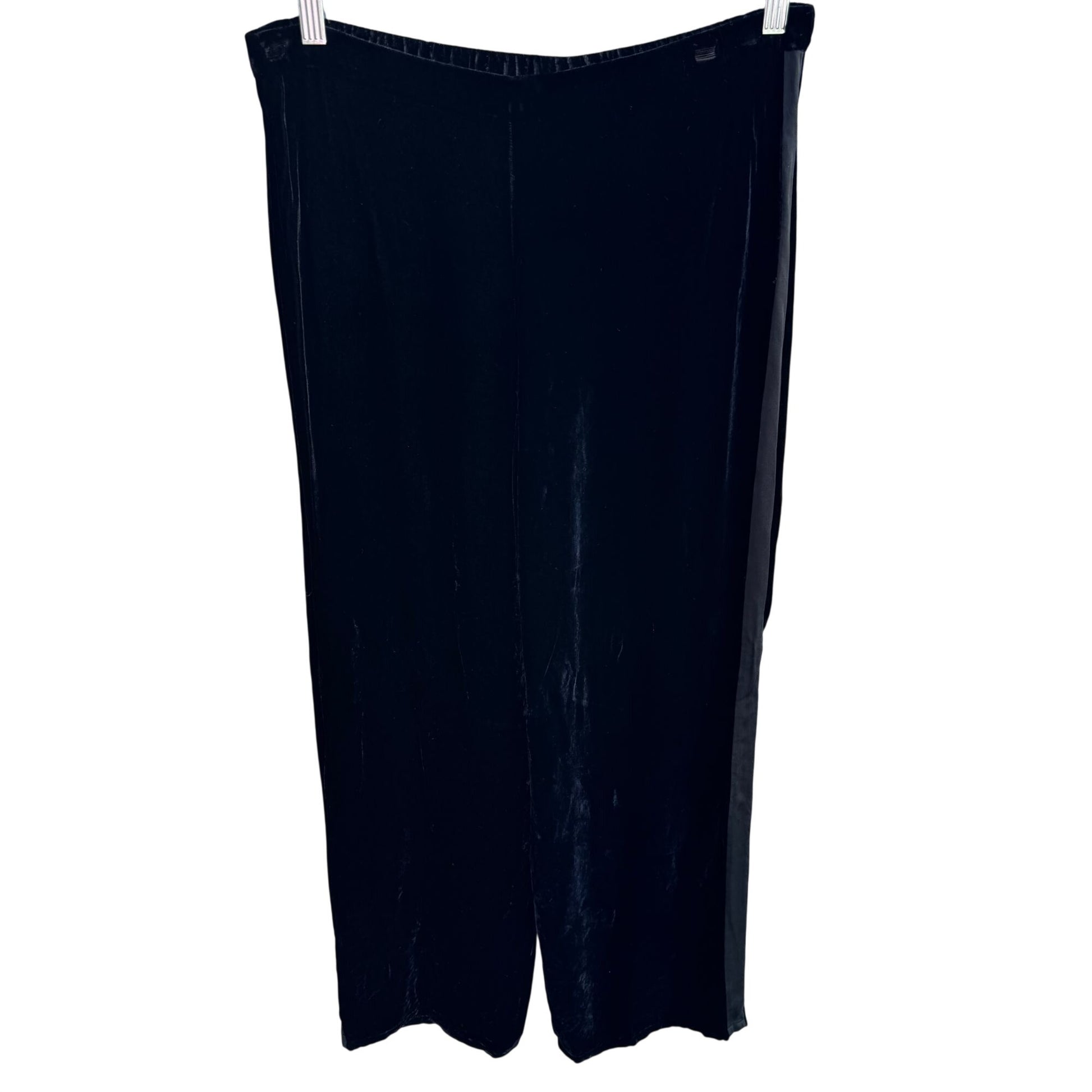 Bloomingdales Vintage Womens Black Velvet Wide-Leg Tuxedo Style Pant Silk Blend