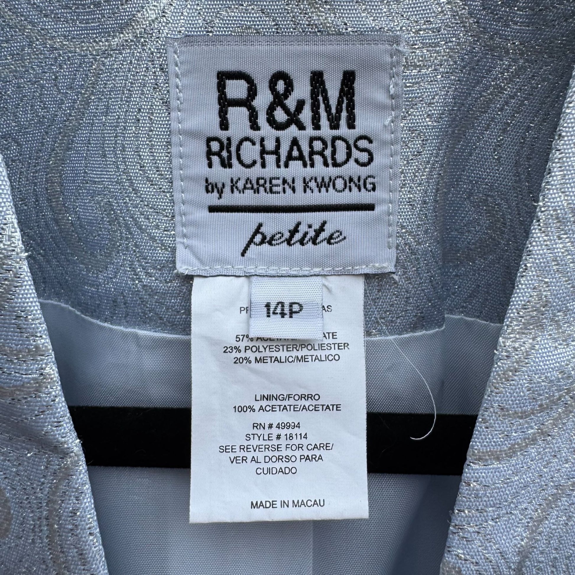 R&M Richards Blue Silver Formal Jacket Full Length Dress Metallic 2 Piece Set 14P