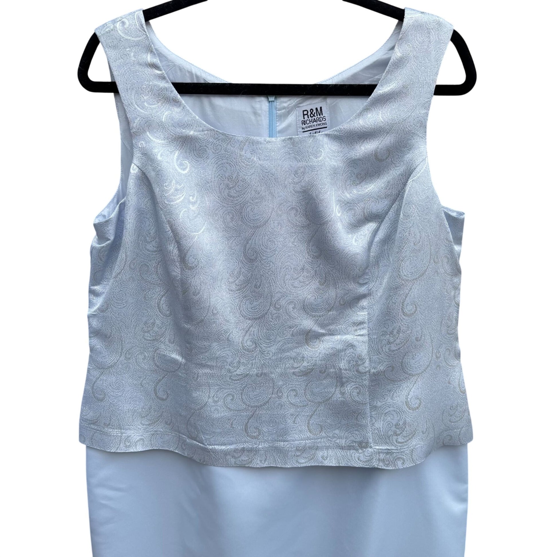 R&M Richards Blue Silver Formal Jacket Full Length Dress Metallic 2 Piece Set 14P