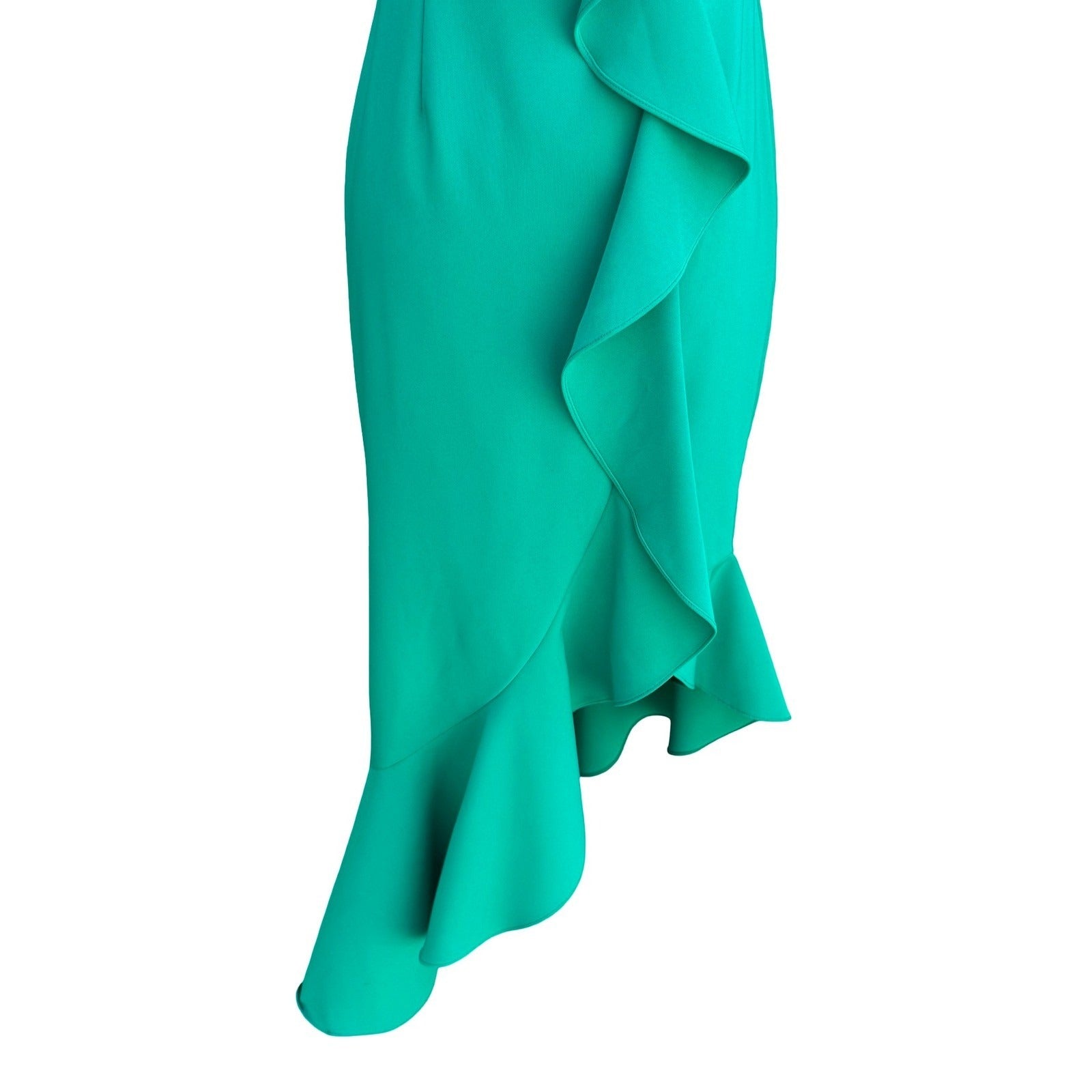 Liv Foster Emerald Green Strapless Ruffle Asymmetric Formal Midi Dress 4 Mermaid
