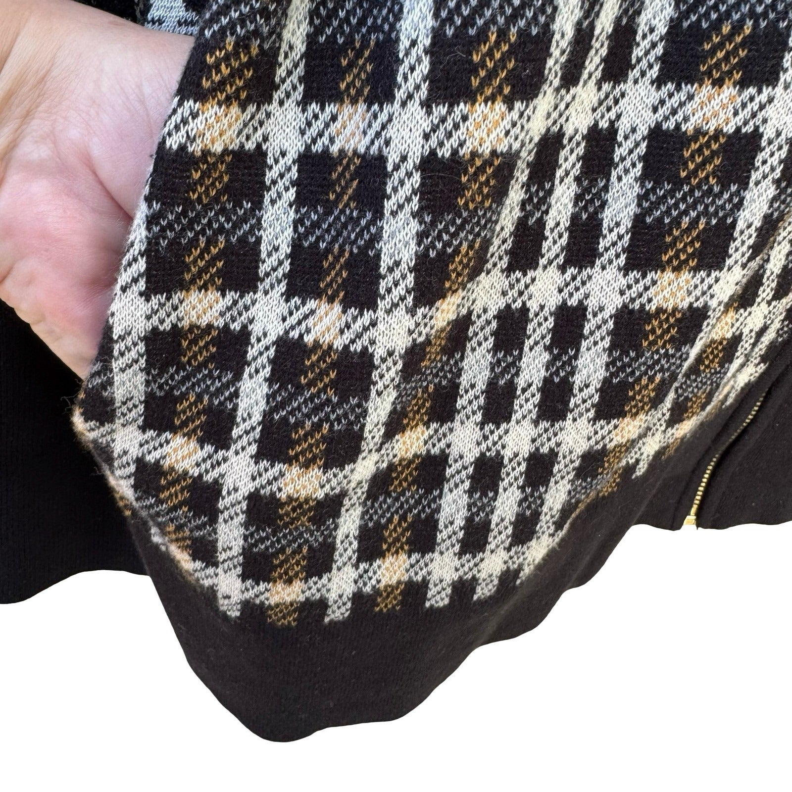 Jones New York Preppy Check Plaid Knit Old Money Cardigan Sweater Black Womens L