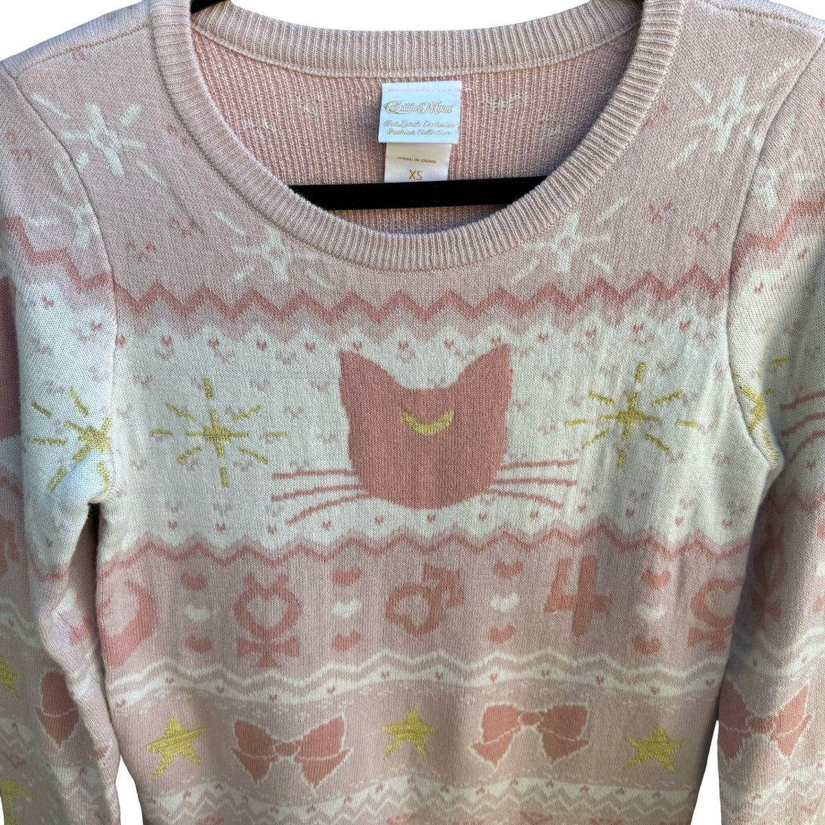Sailor Moon Box Lunch Exclusive Luna Fair Isle Knit Sweater Pink XS Harajuku