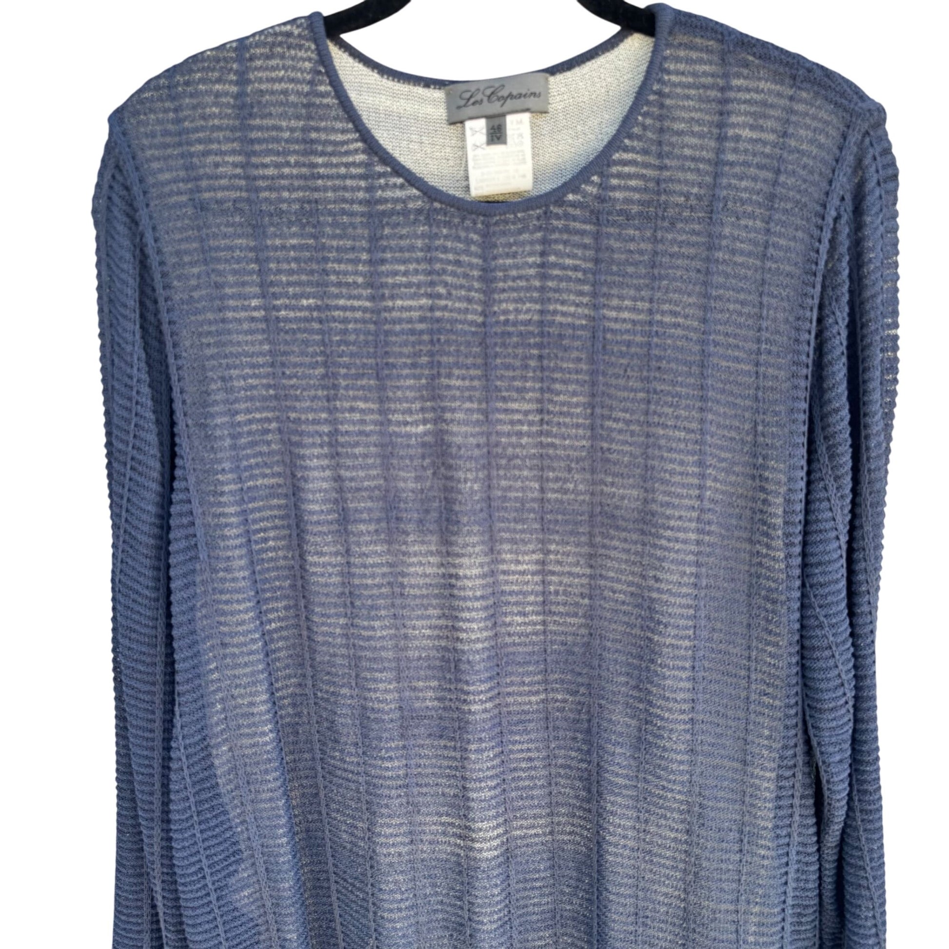 Les Copains Womens Sheer Navy Long-Sleeve Italian Knit Two Layer Shirt Top 46