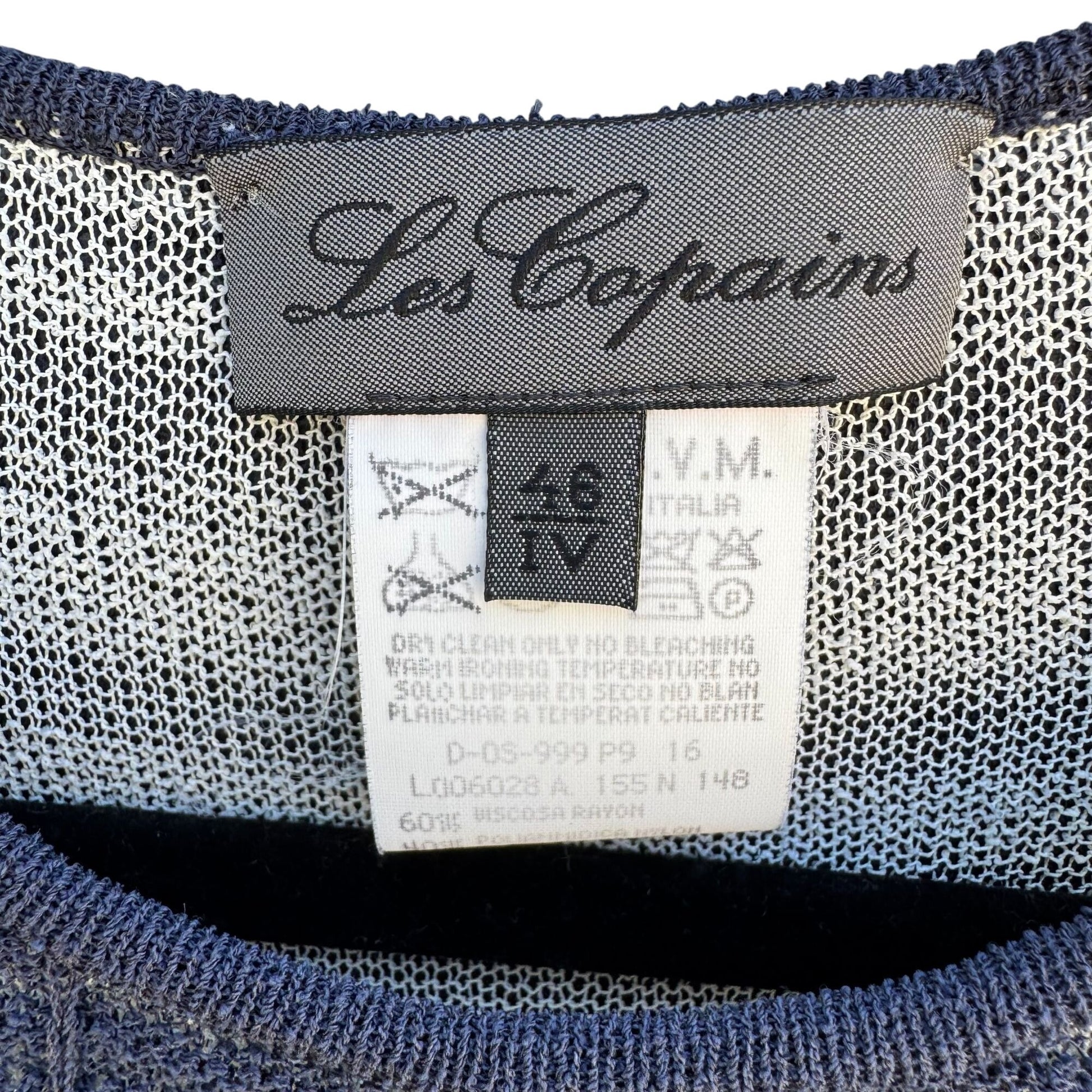 Les Copains Womens Sheer Navy Long-Sleeve Italian Knit Two Layer Shirt Top 46