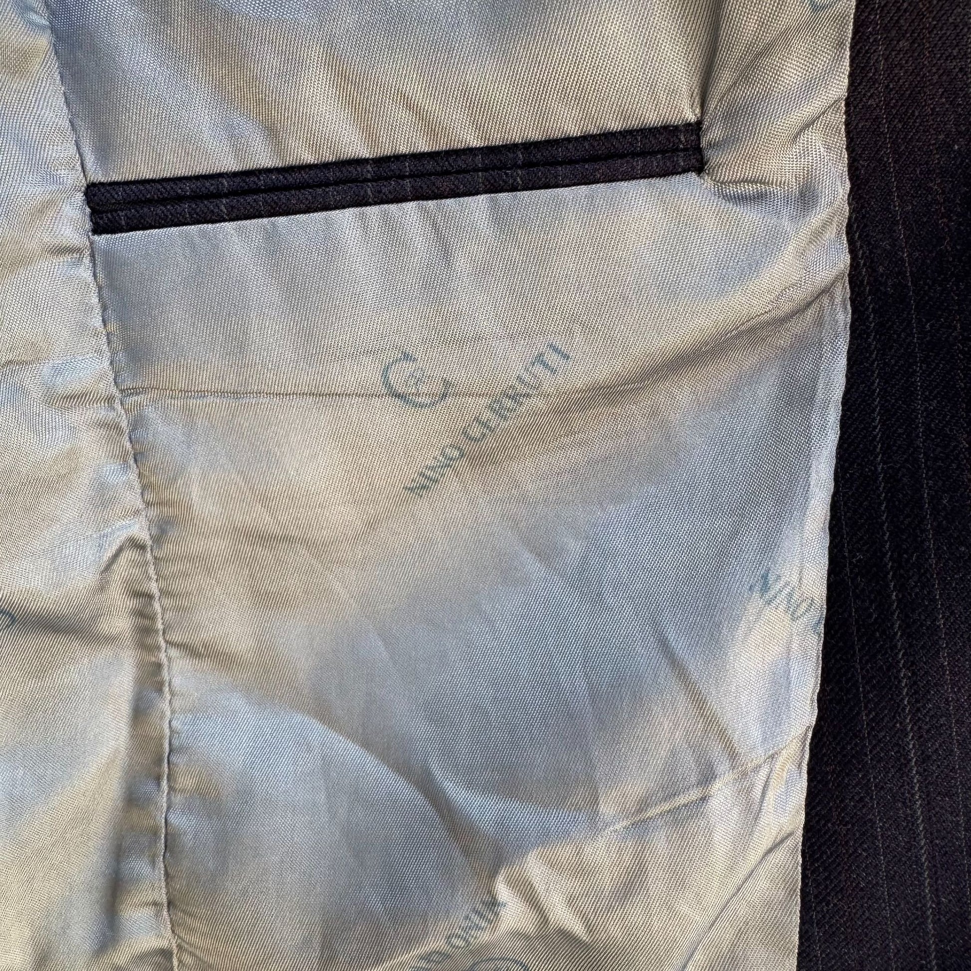 Nino Cerruti Vintage Mens Blue Gray Pinstripe Two-Button Single Breasted Blazer