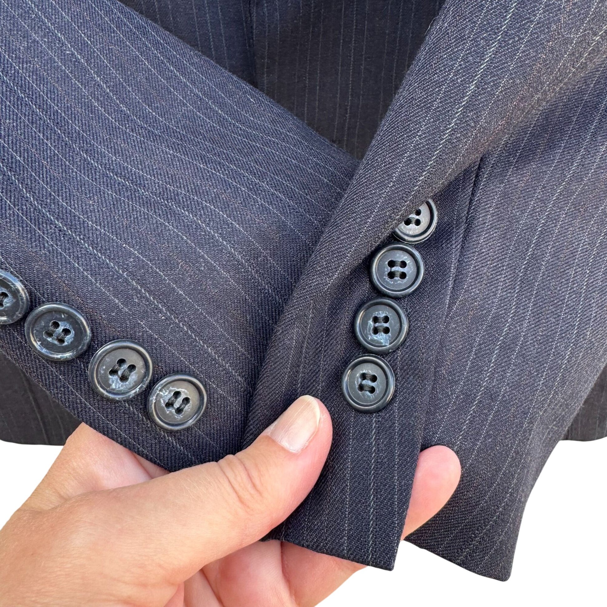 Nino Cerruti Vintage Mens Blue Gray Pinstripe Two-Button Single Breasted Blazer