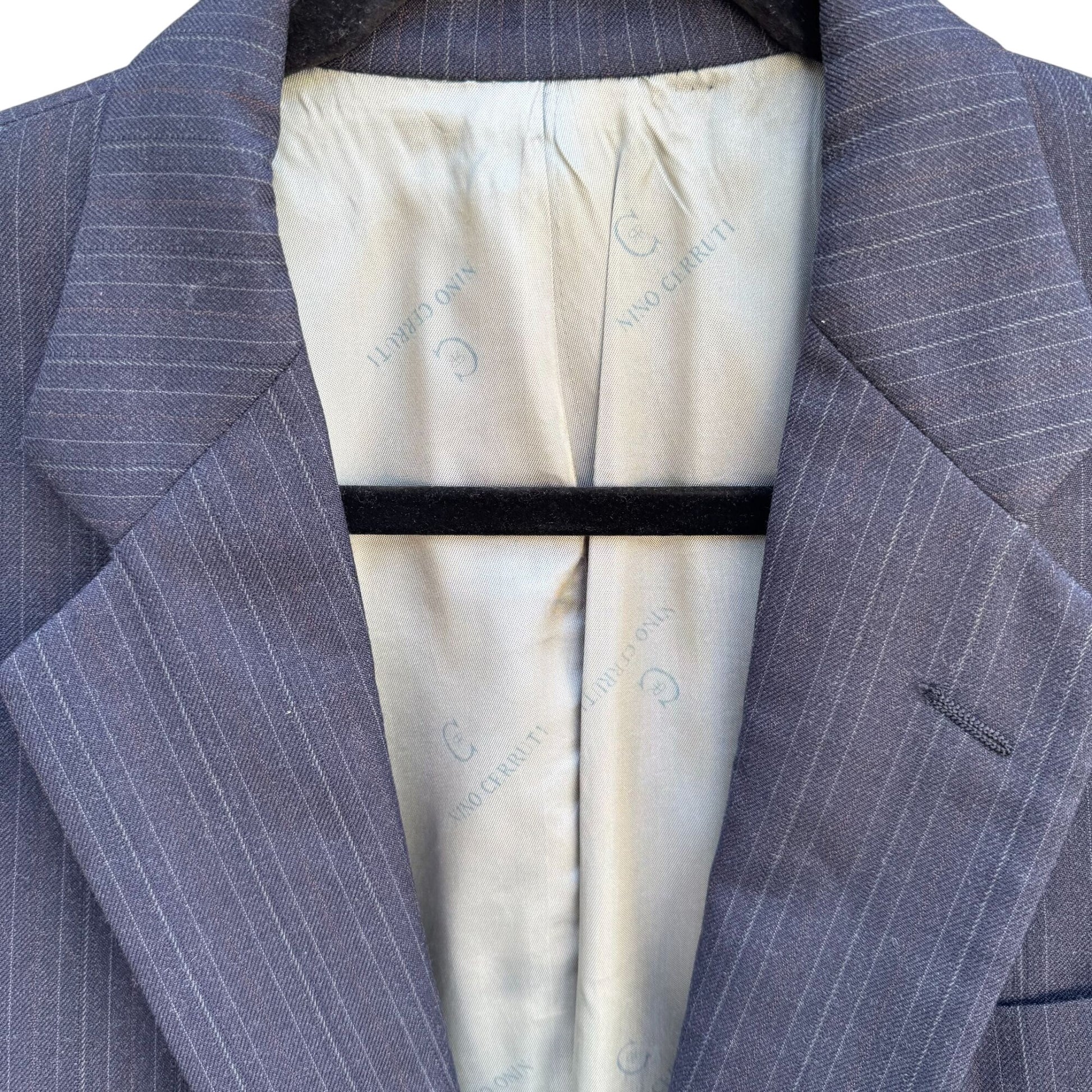Nino Cerruti Vintage Mens Blue Gray Pinstripe Two-Button Single Breasted Blazer