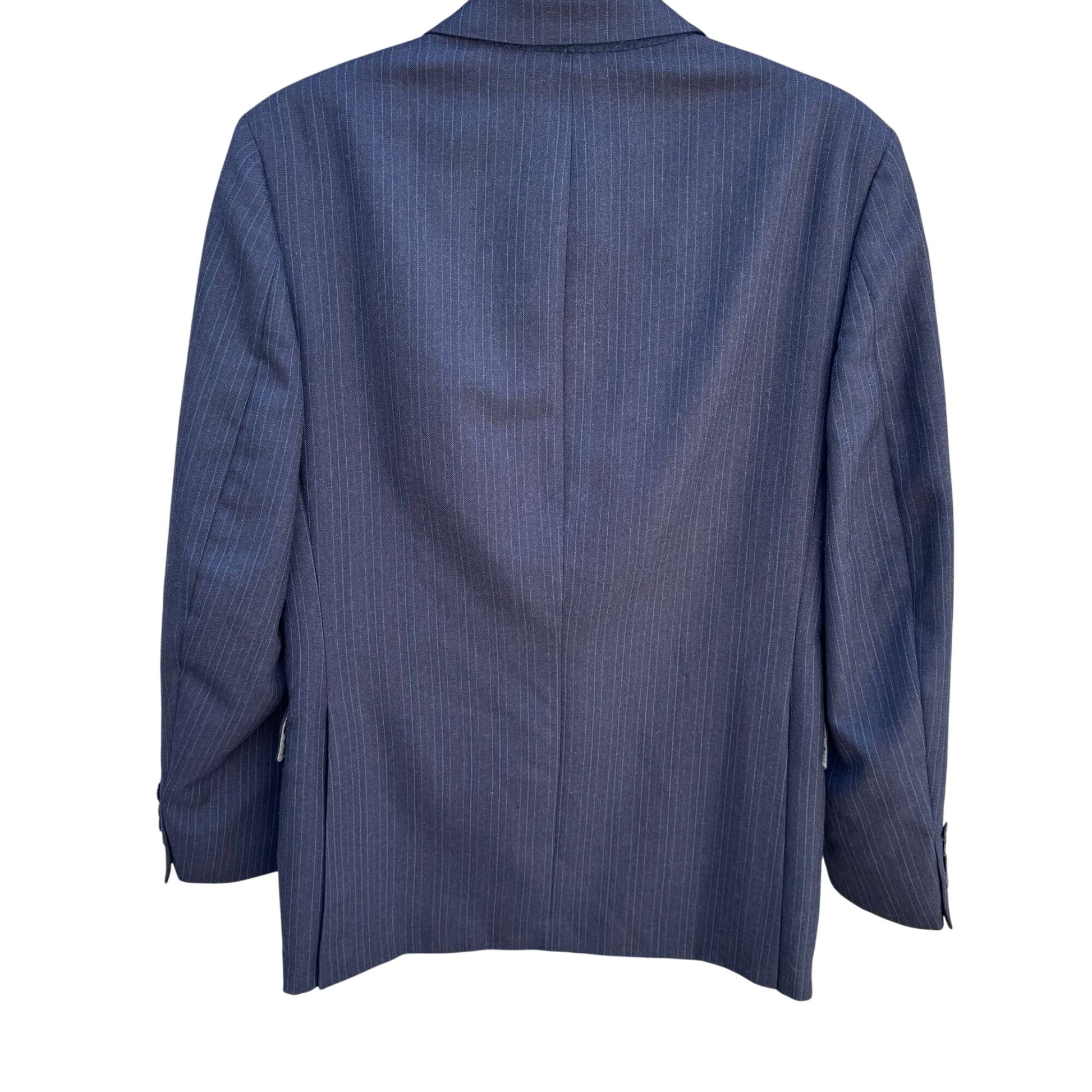 Nino Cerruti Vintage Mens Blue Gray Pinstripe Two-Button Single Breasted Blazer