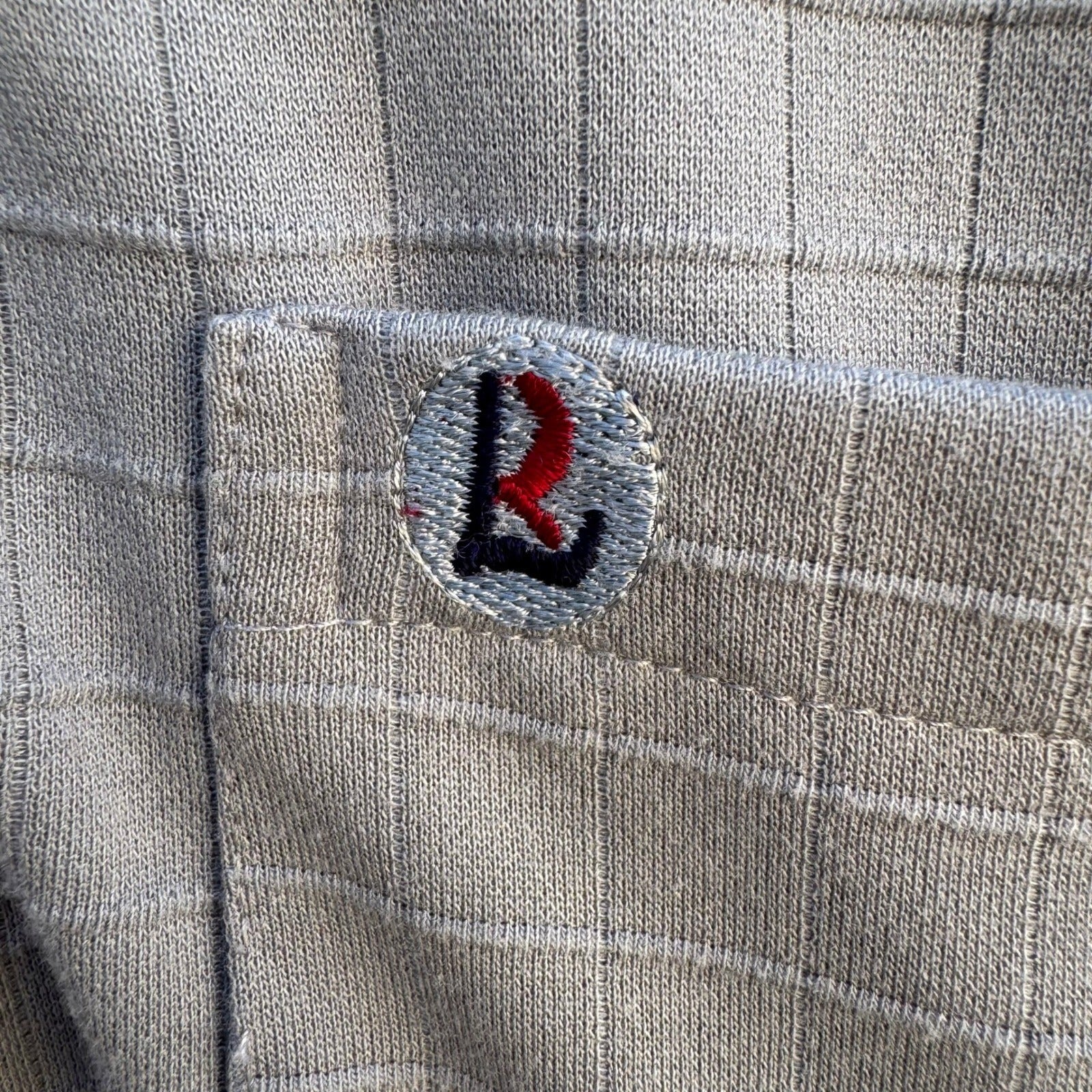 Libero Mens Short Sleeve Polo Shirt Gray Grid Pattern Chest Pocket Size Large