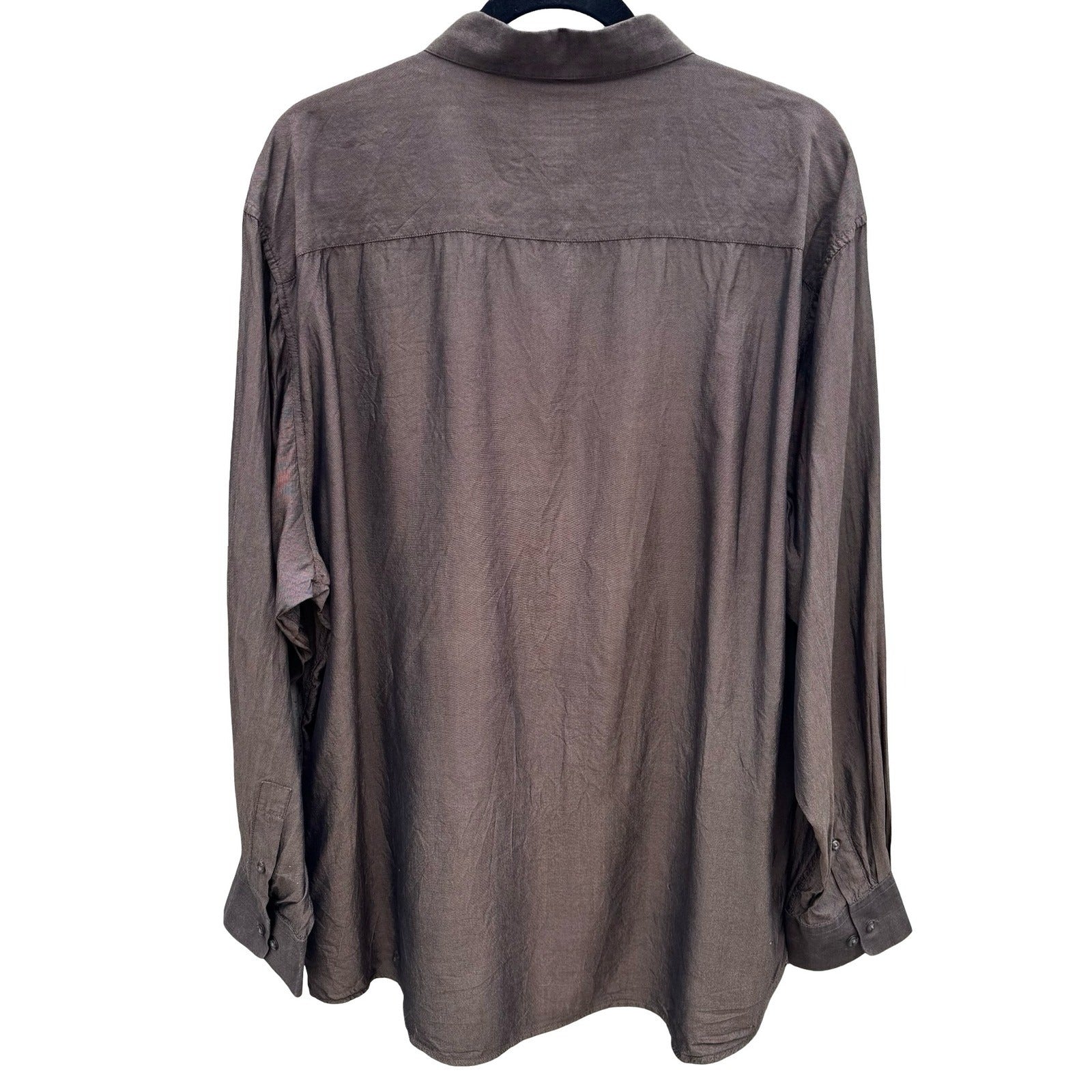 Alfani Mens Brown Silk Oxford Button Down Shirt XL 17.5 34-35 Luxury Minimalist