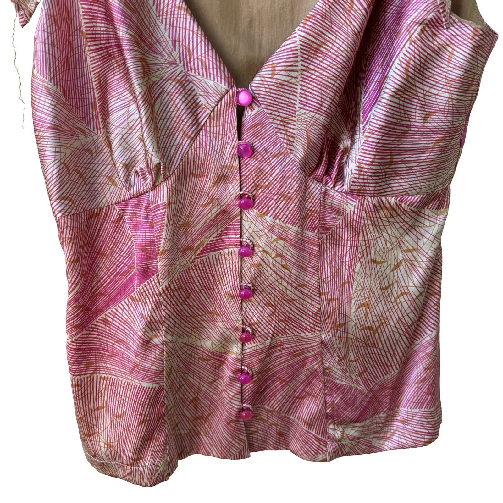 Filippa Y2K Coquette Geometric Silk Blend Tie Shoulder Tailored Bodice Blouse 2