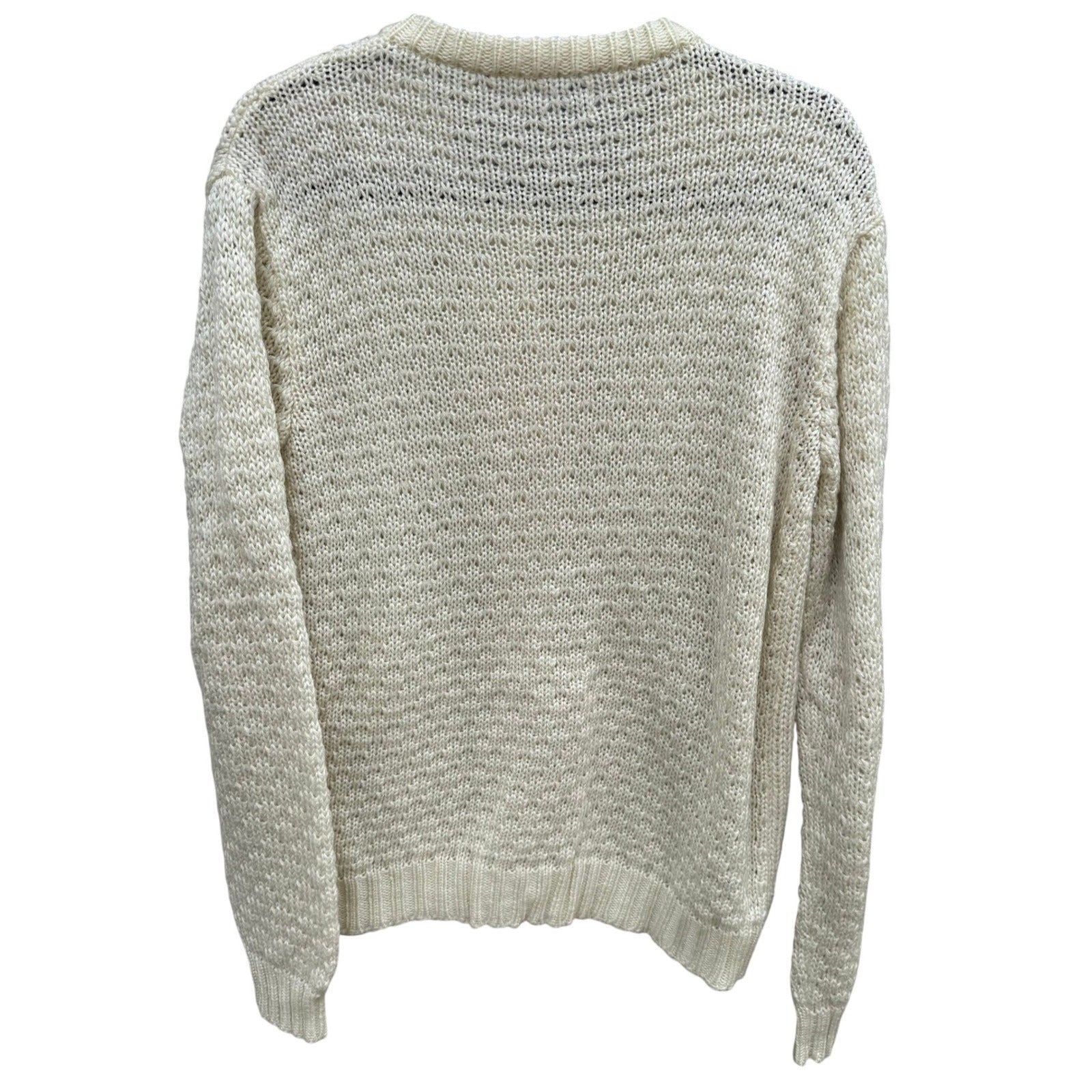 Sears Vintage Cable Knit Cardigan Sweater Cream White Button Down Womens Cottage