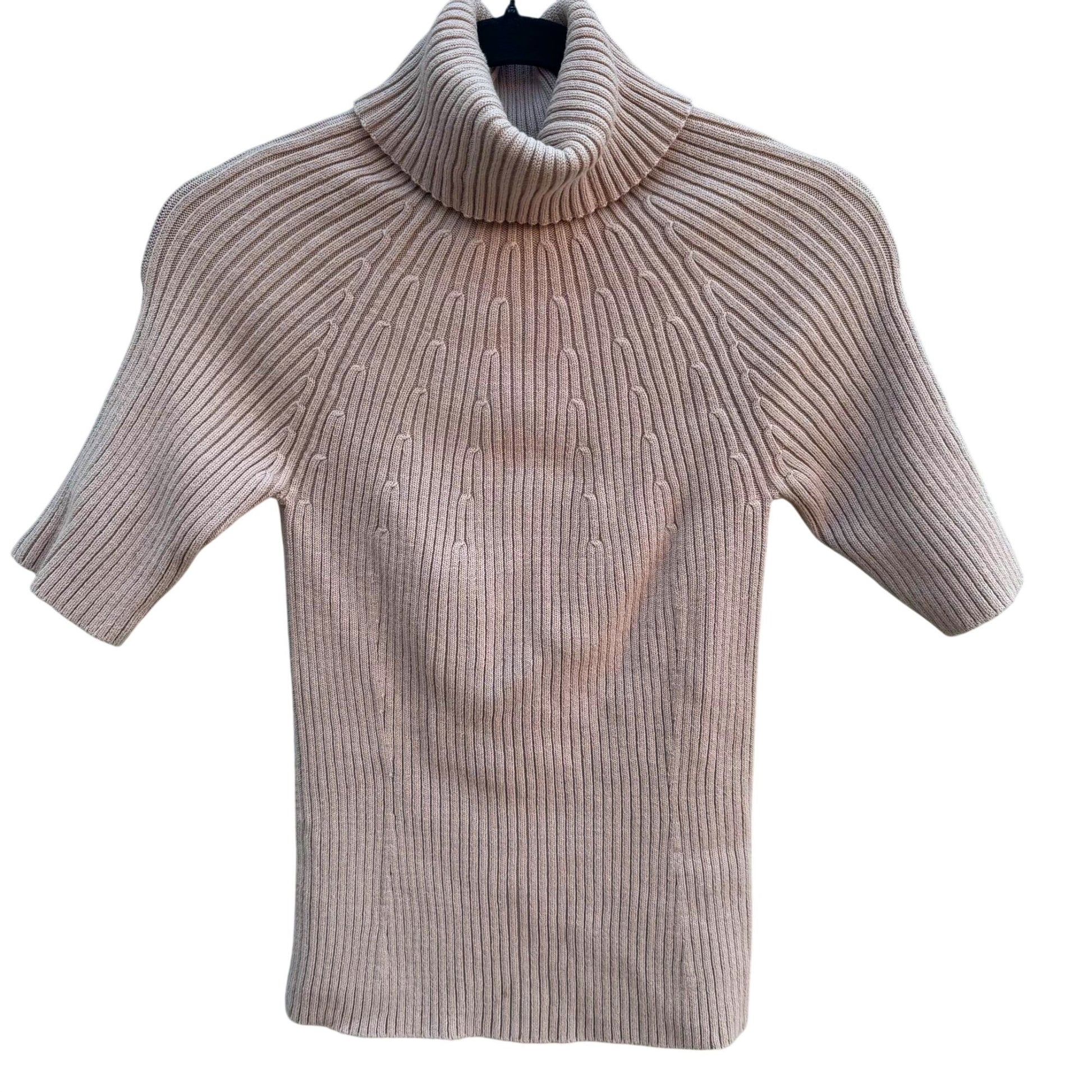DG2 By Diane Gilman Ribbed Beige Short-Sleeve Knit Turtleneck Sweater Womens M