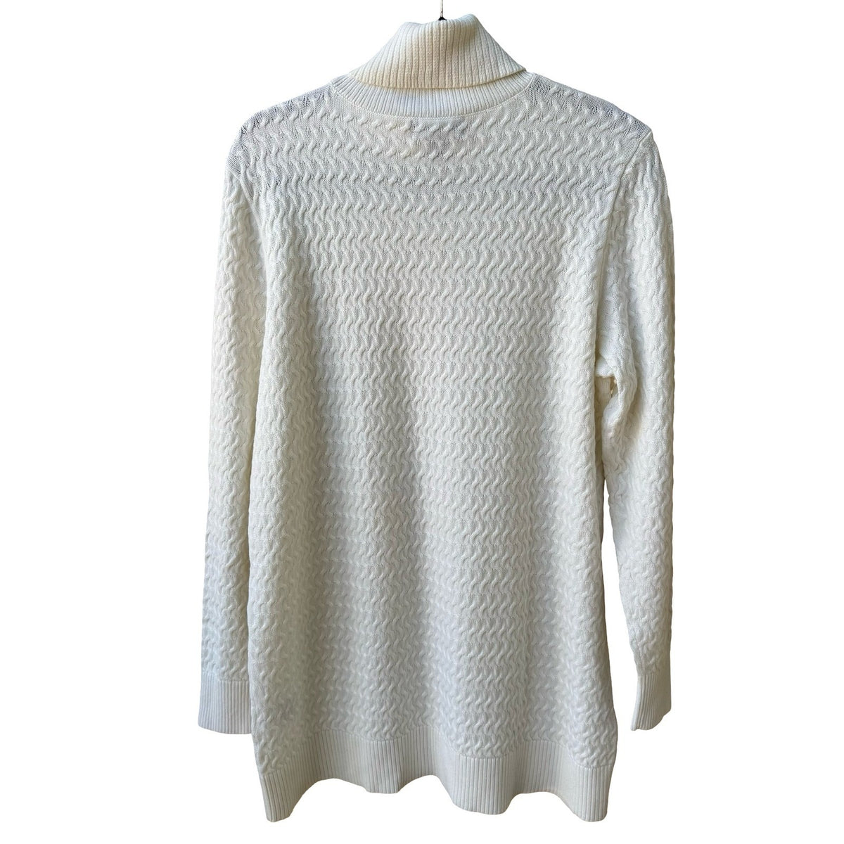 Lands End Coastal Preppy Textured Wavy Cable Turtleneck Sweater Ivory L NWOT