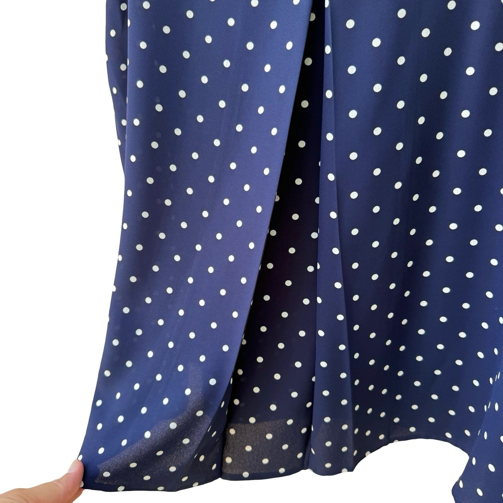 Anne Klein Nautical Minimalist Polka Dot Preppy Band Collar Blouse Navy L NEW