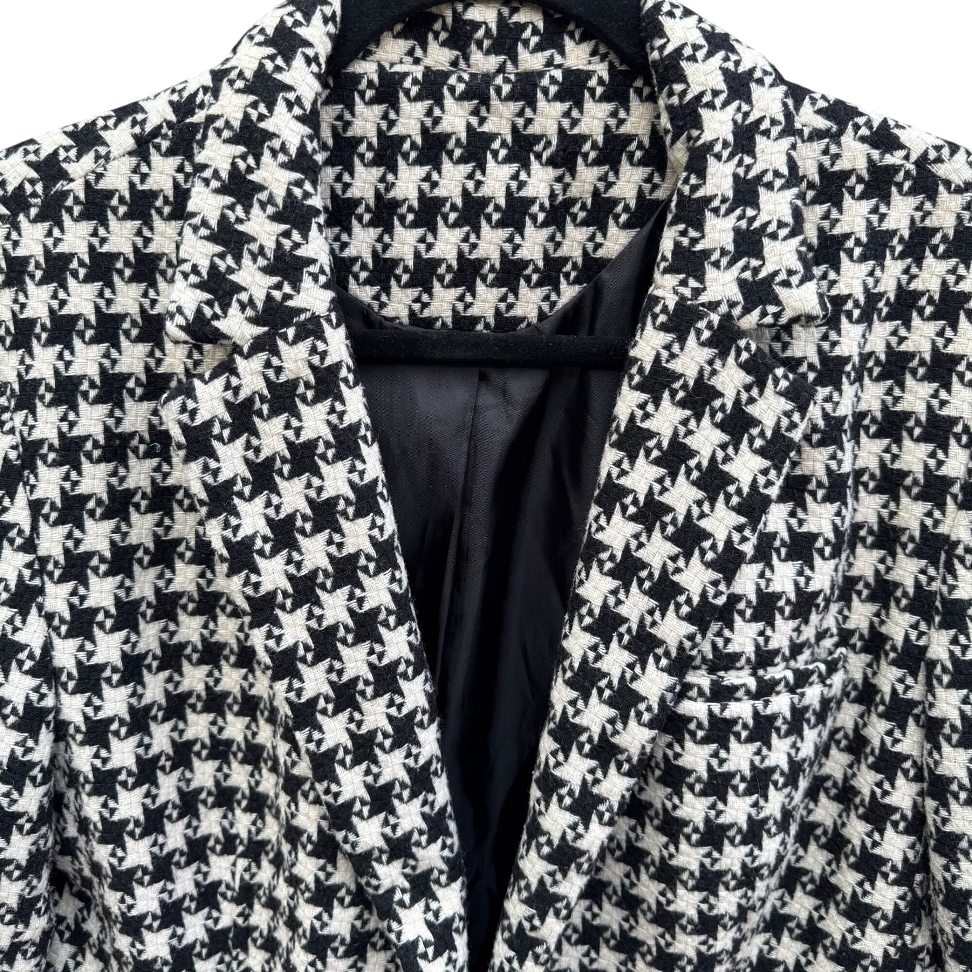 Vintage Houndstooth Womens Wool Blazer Single Breasted Pockets Old Money Preppy