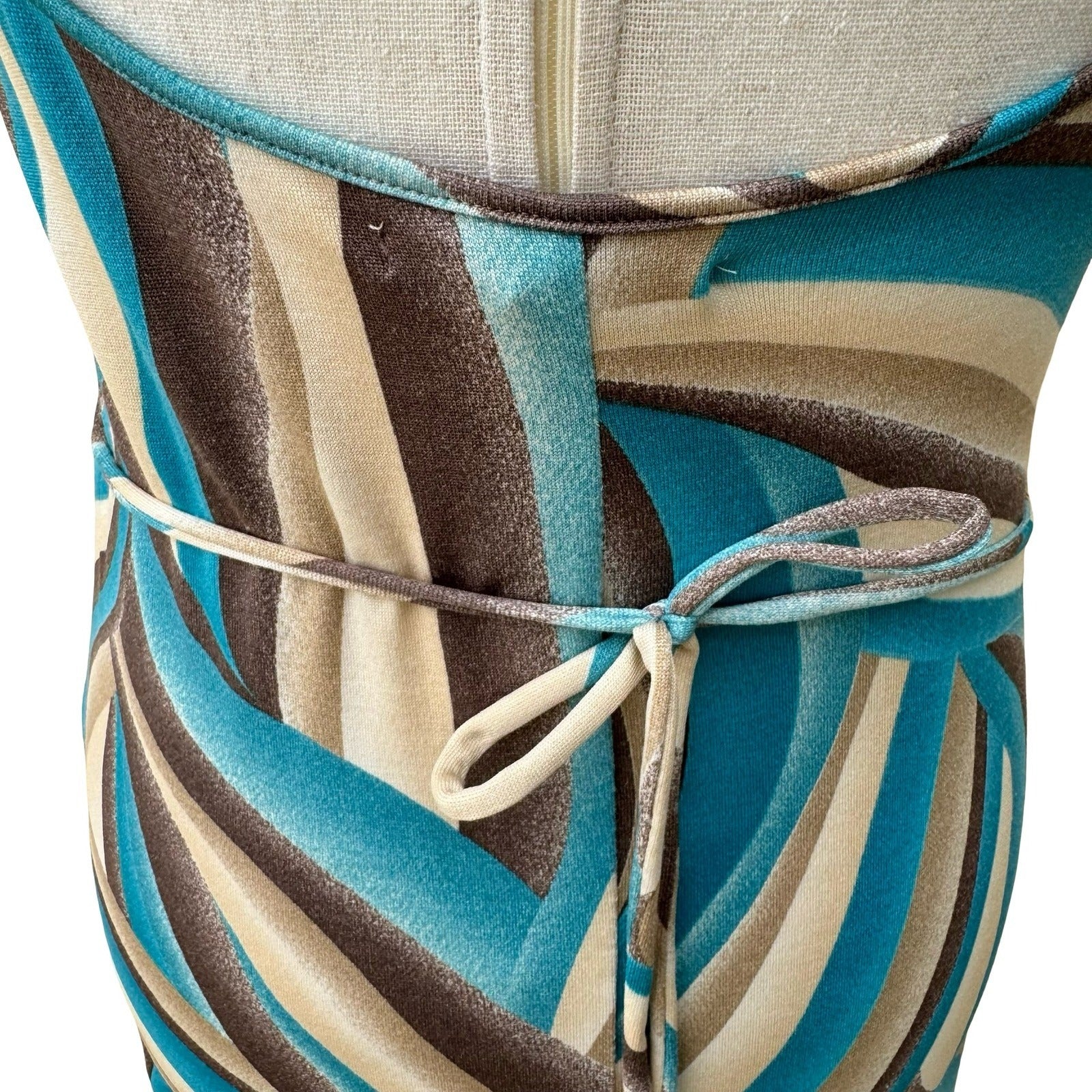 Sky David Park Y2K Psychedelic Boho Abstract Bodycon Tie Midi Cocktail Dress S