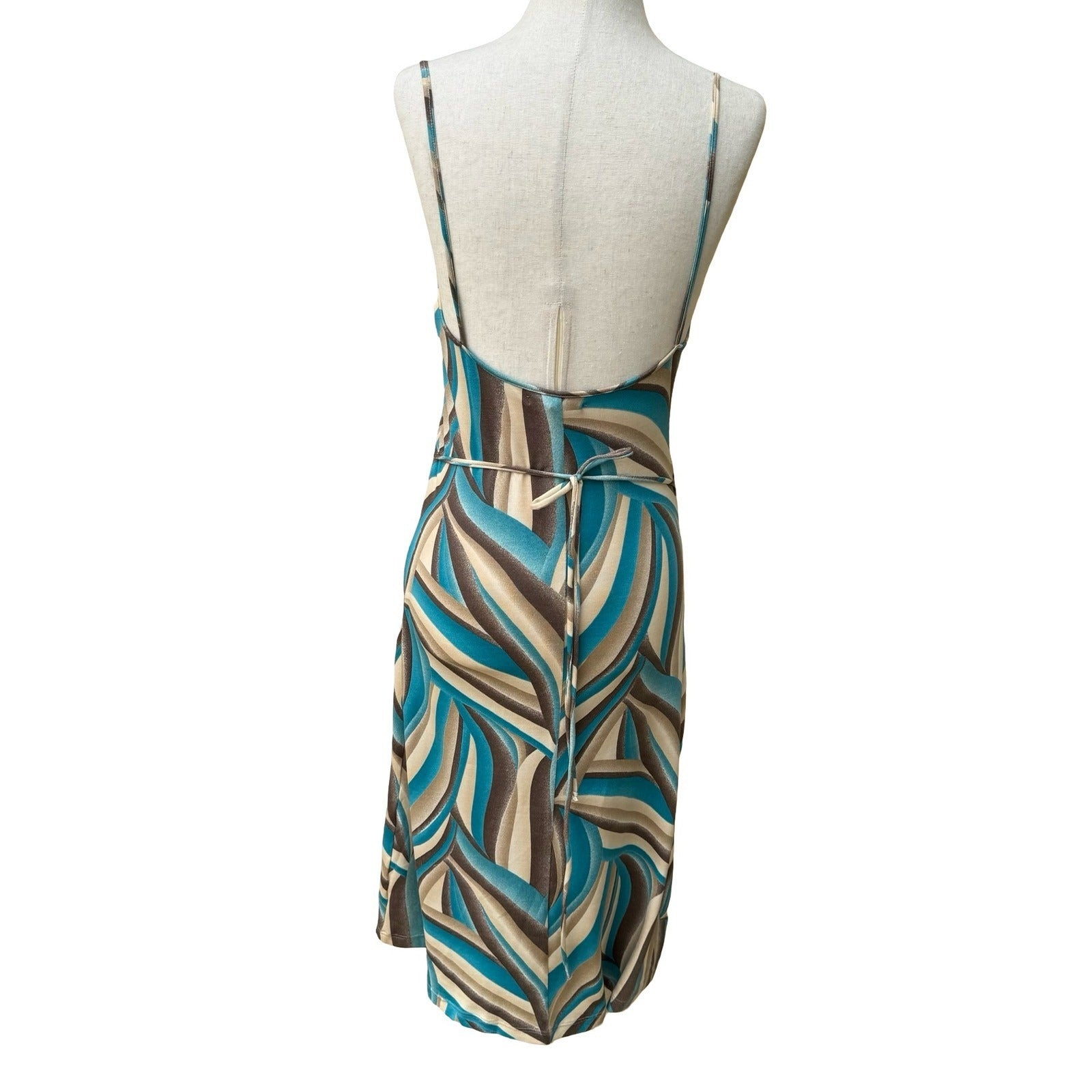 Sky David Park Y2K Psychedelic Boho Abstract Bodycon Tie Midi Cocktail Dress S