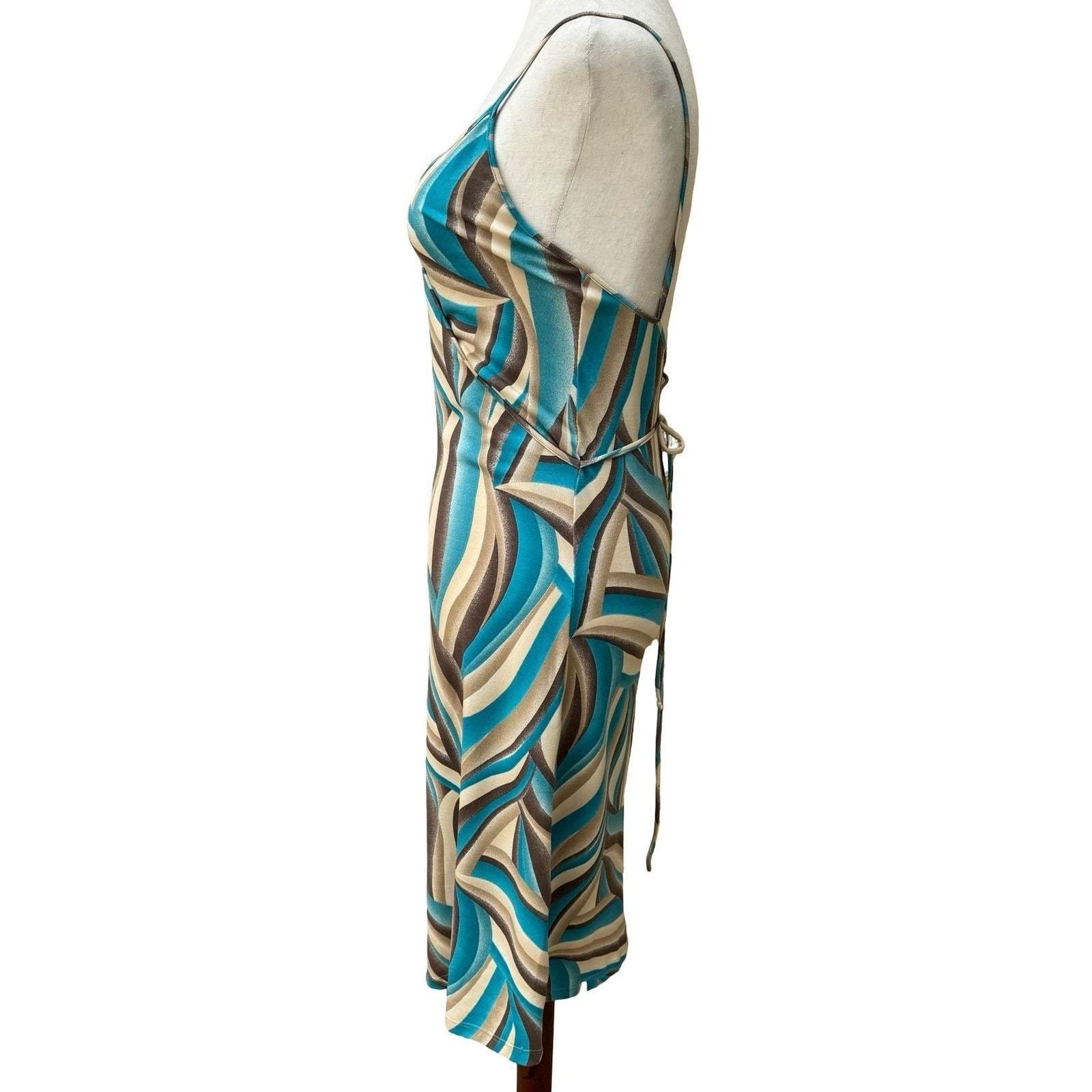 Sky David Park Y2K Psychedelic Boho Abstract Bodycon Tie Midi Cocktail Dress S