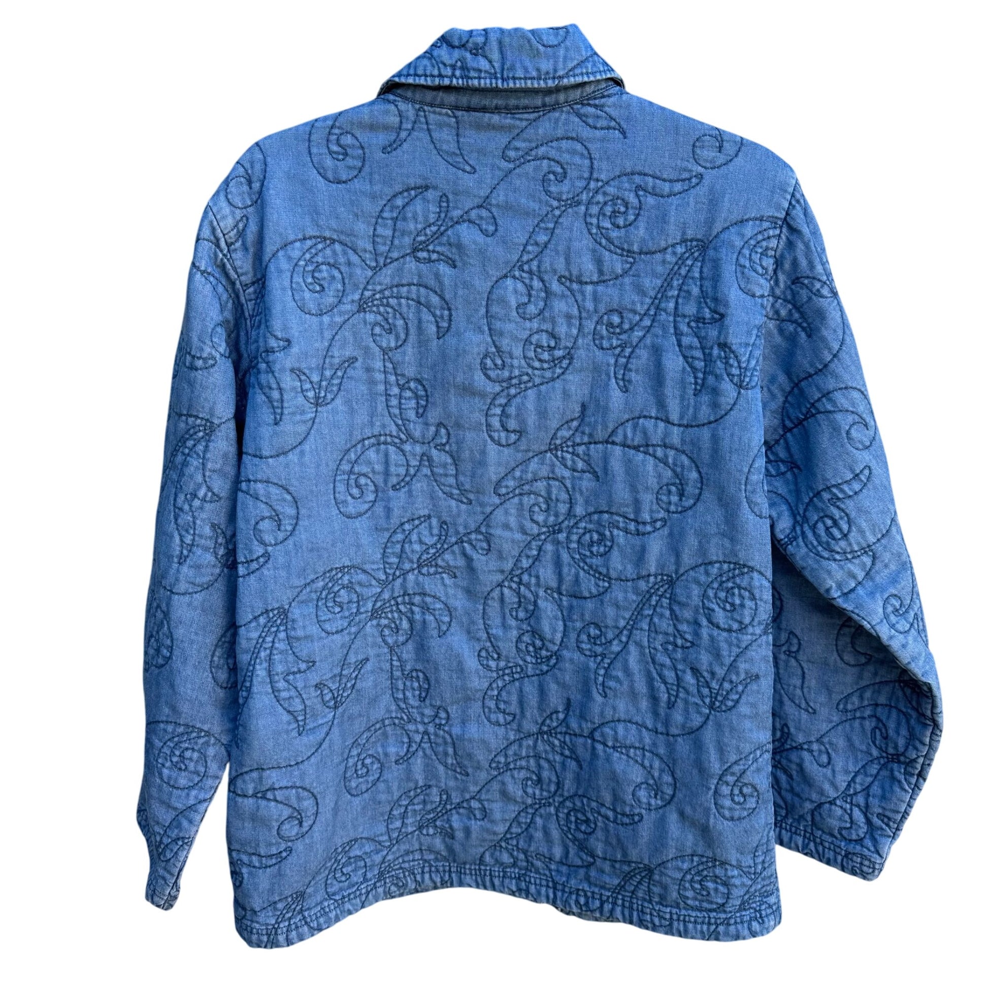 Coldwater Creek Vintage Quilted Jacket M Blue Paisley Design Button Front Jacket