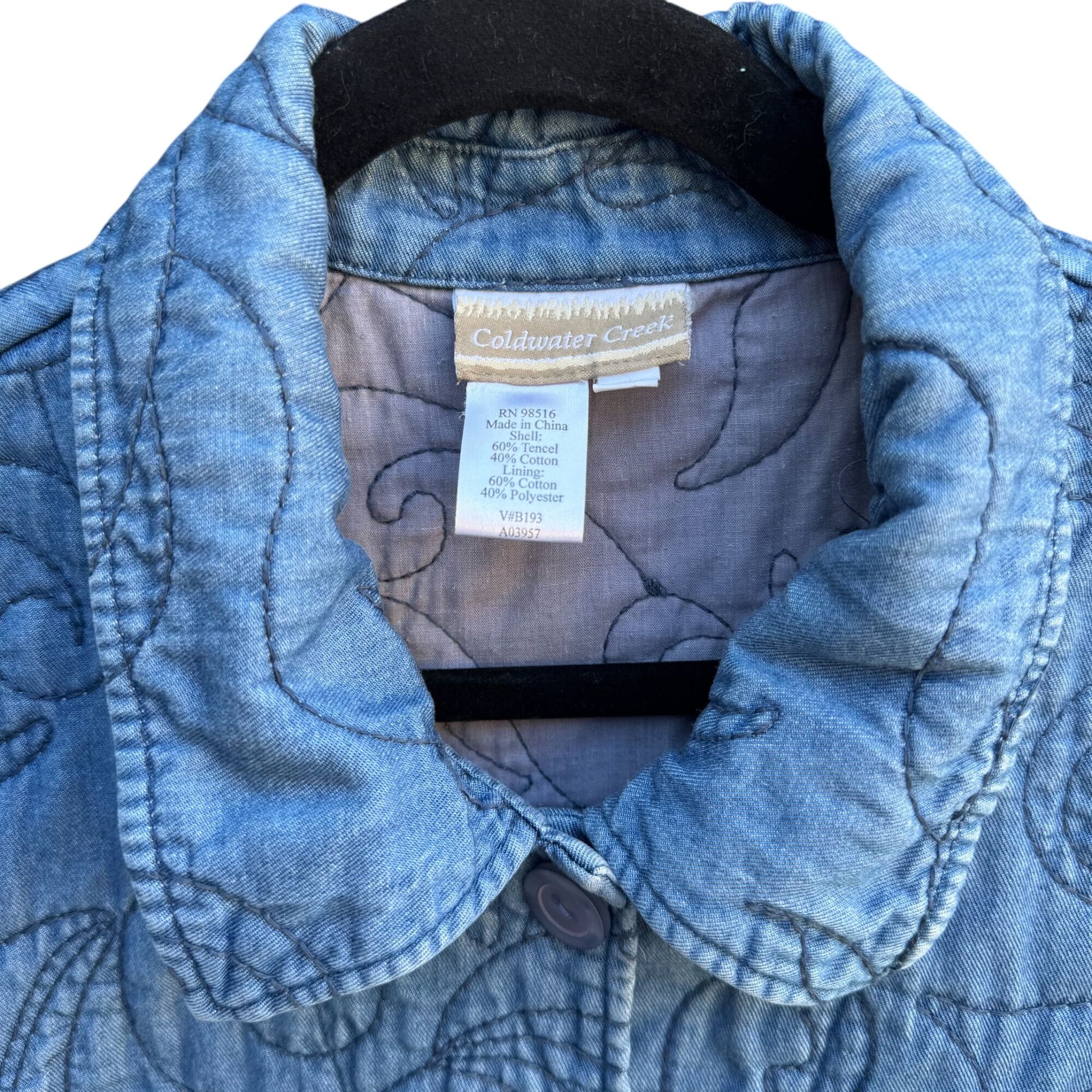 Coldwater Creek Vintage Quilted Jacket M Blue Paisley Design Button Front Jacket